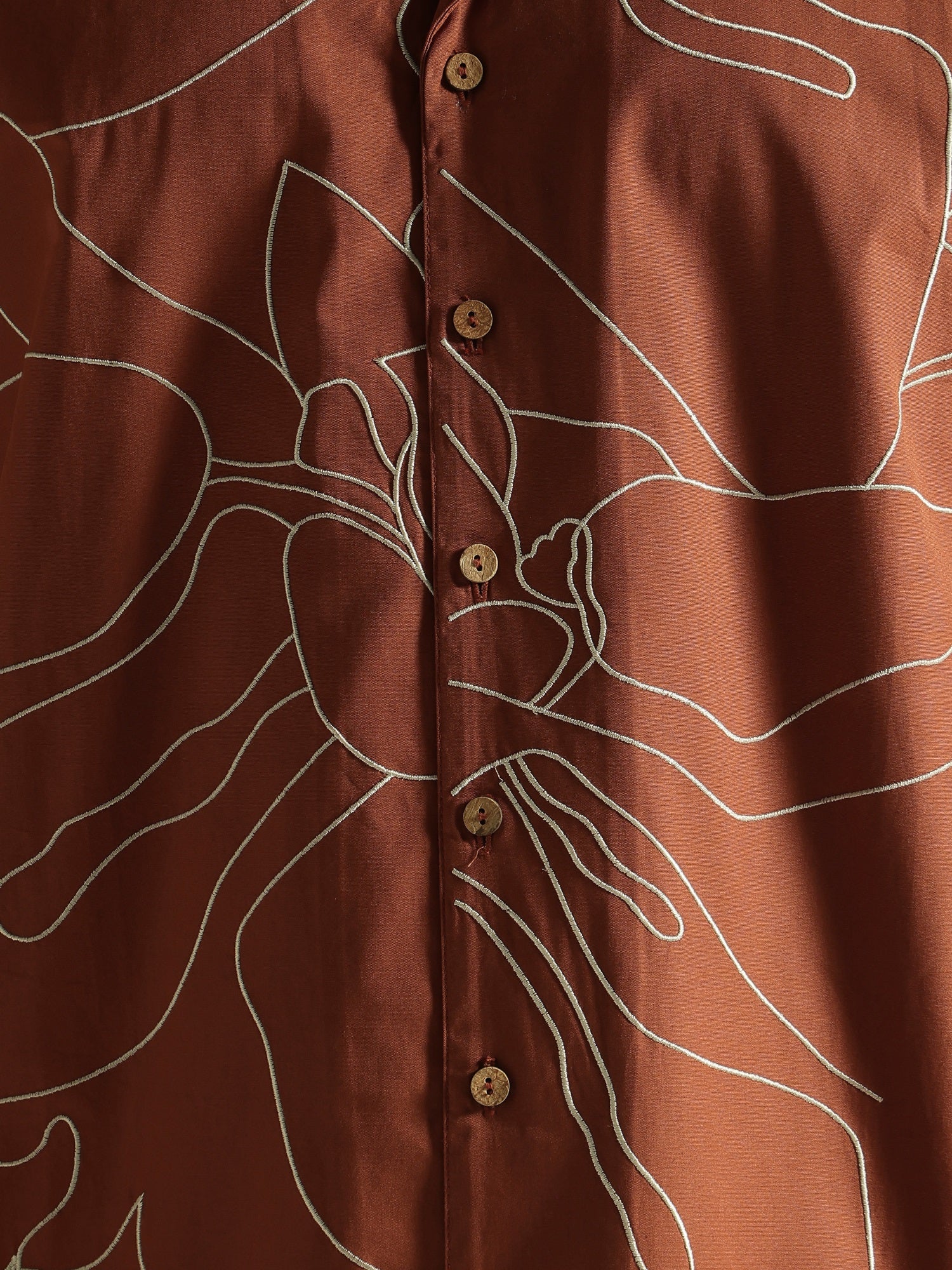 Rust: Embroidered Drop Shoulder Oversized Shirt