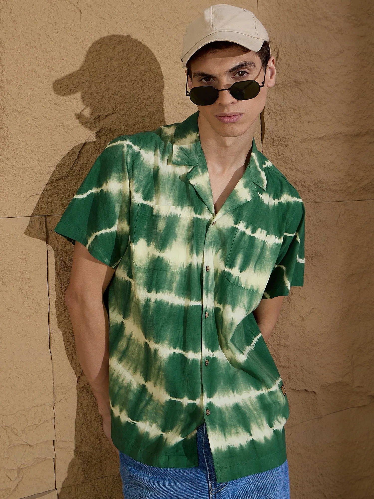 Green & Yellow: Half Sleeves Tie & Dye Shirt