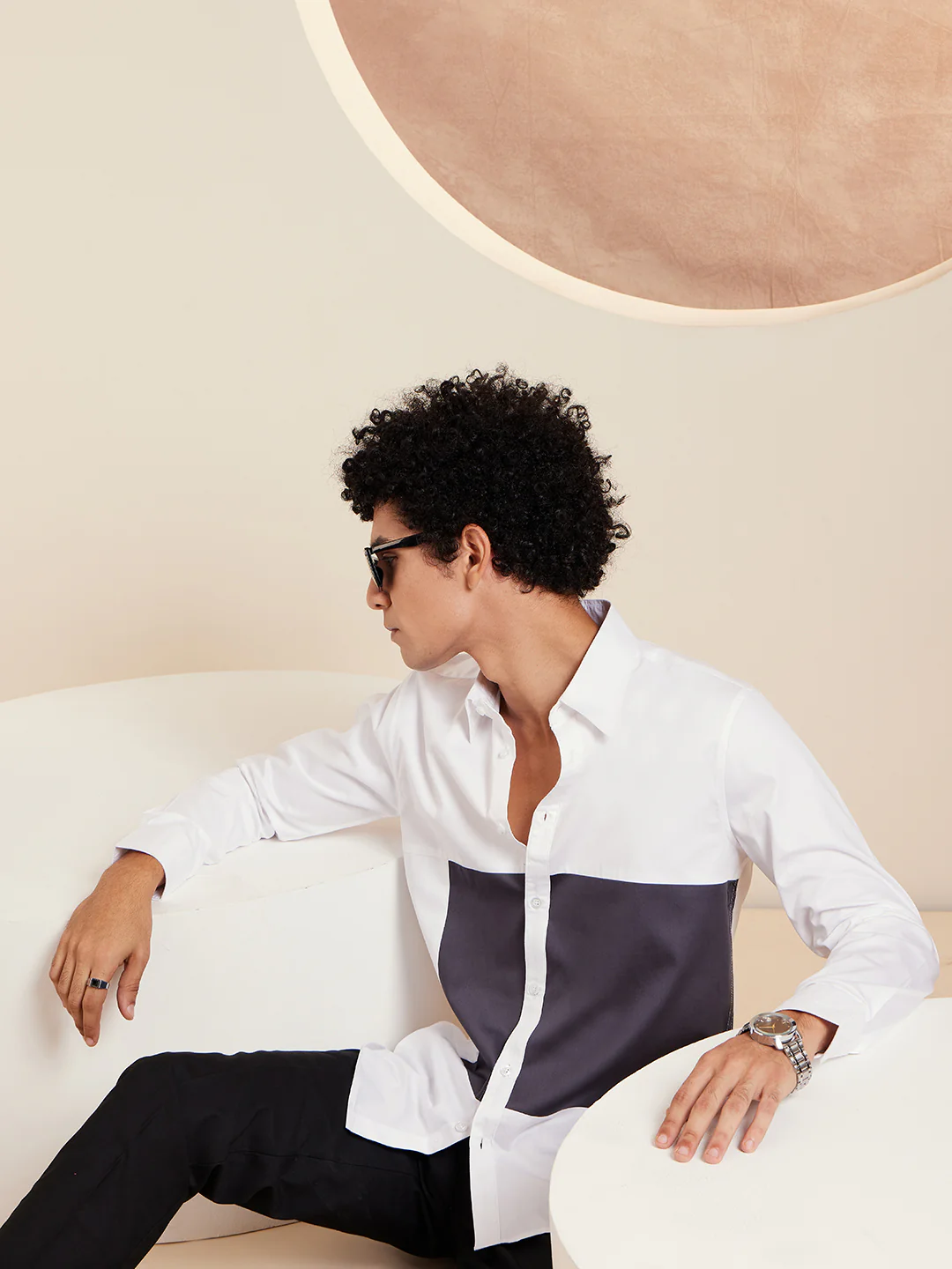 White & Grey: Full Sleeves Cotton Casual Shirt