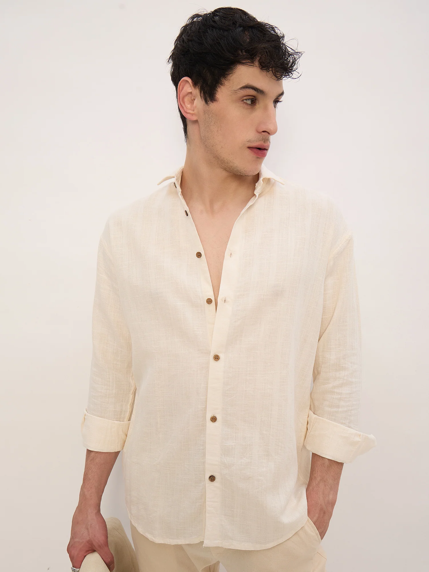 Beige: Self Design Shirt