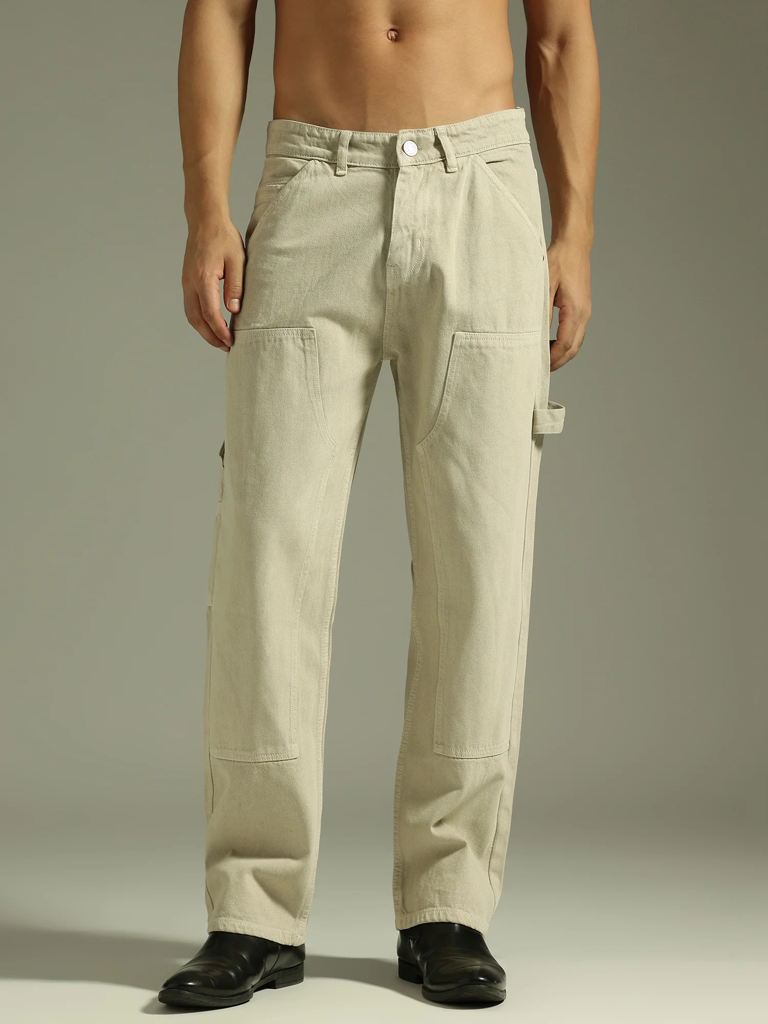 Beige: Baggy Fit Carpenter Jeans