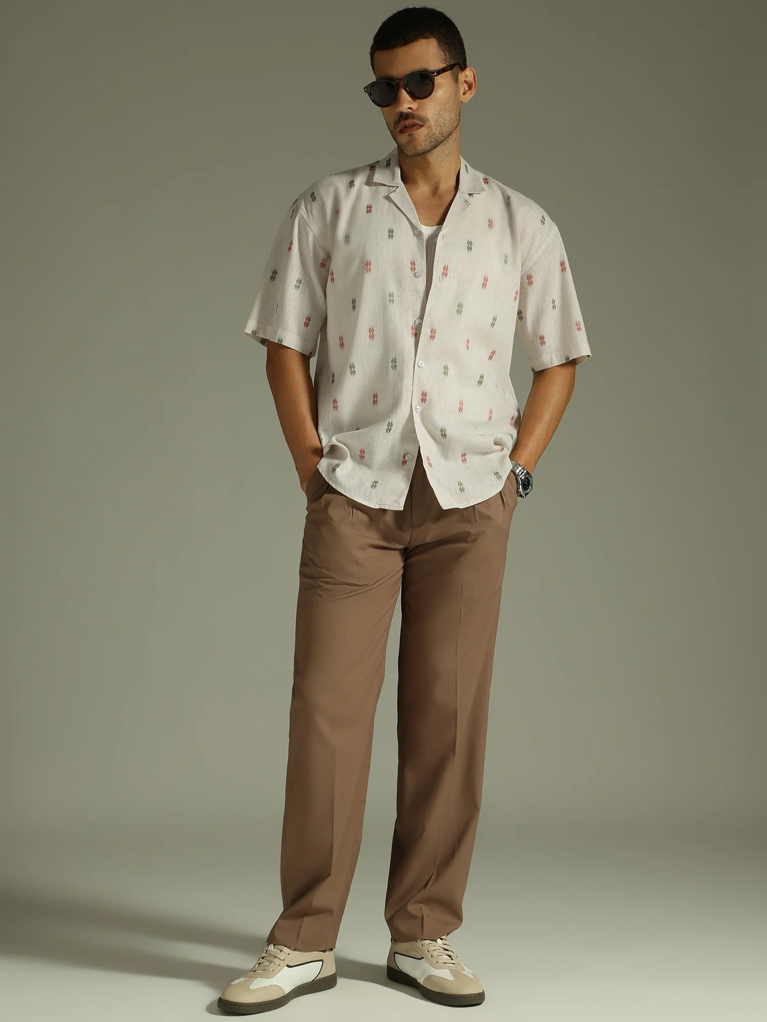 Off White: Self Design Oversized Casual Shirt