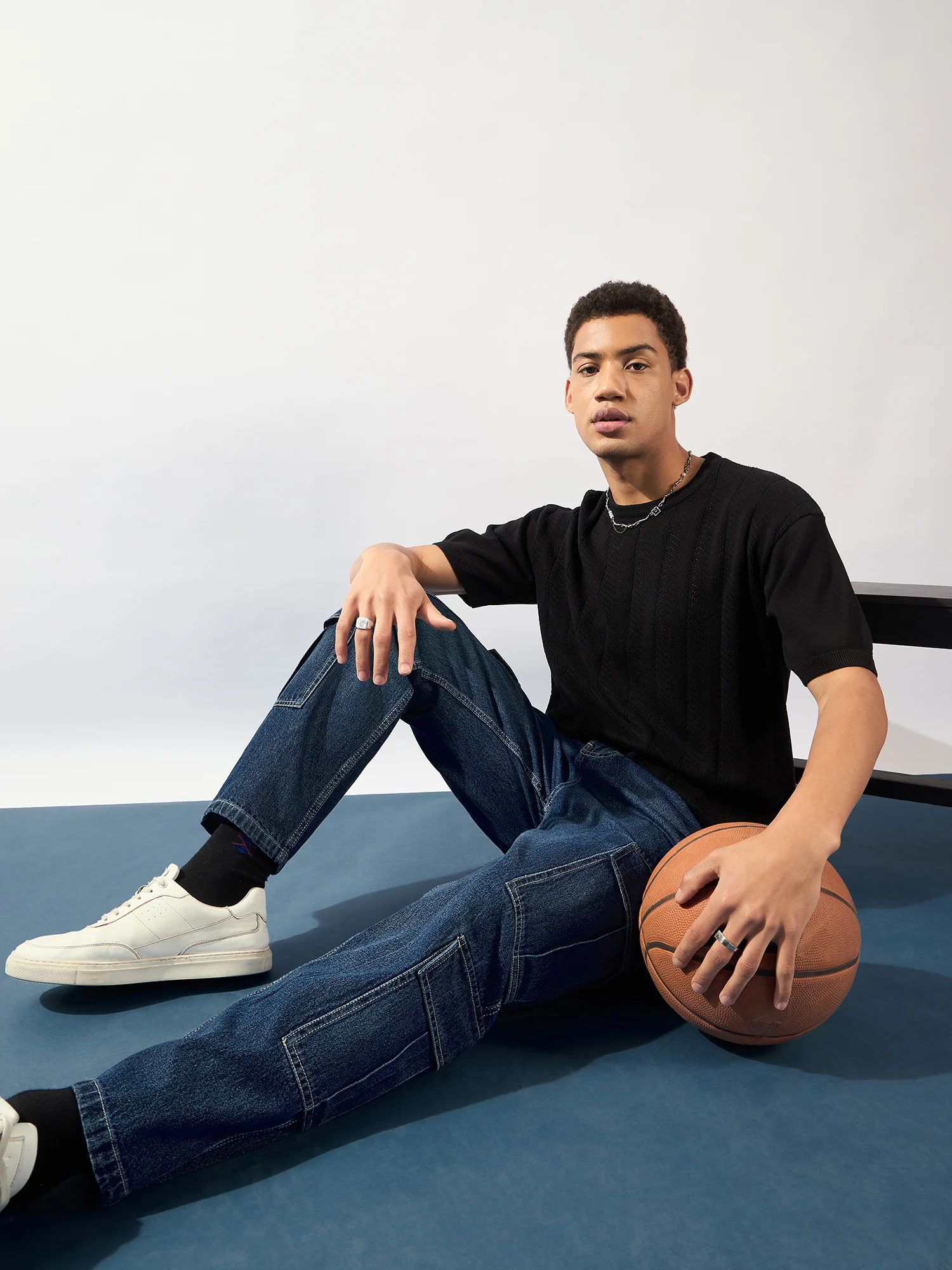 Blue: Korean Baggy Fit Cargo Jeans