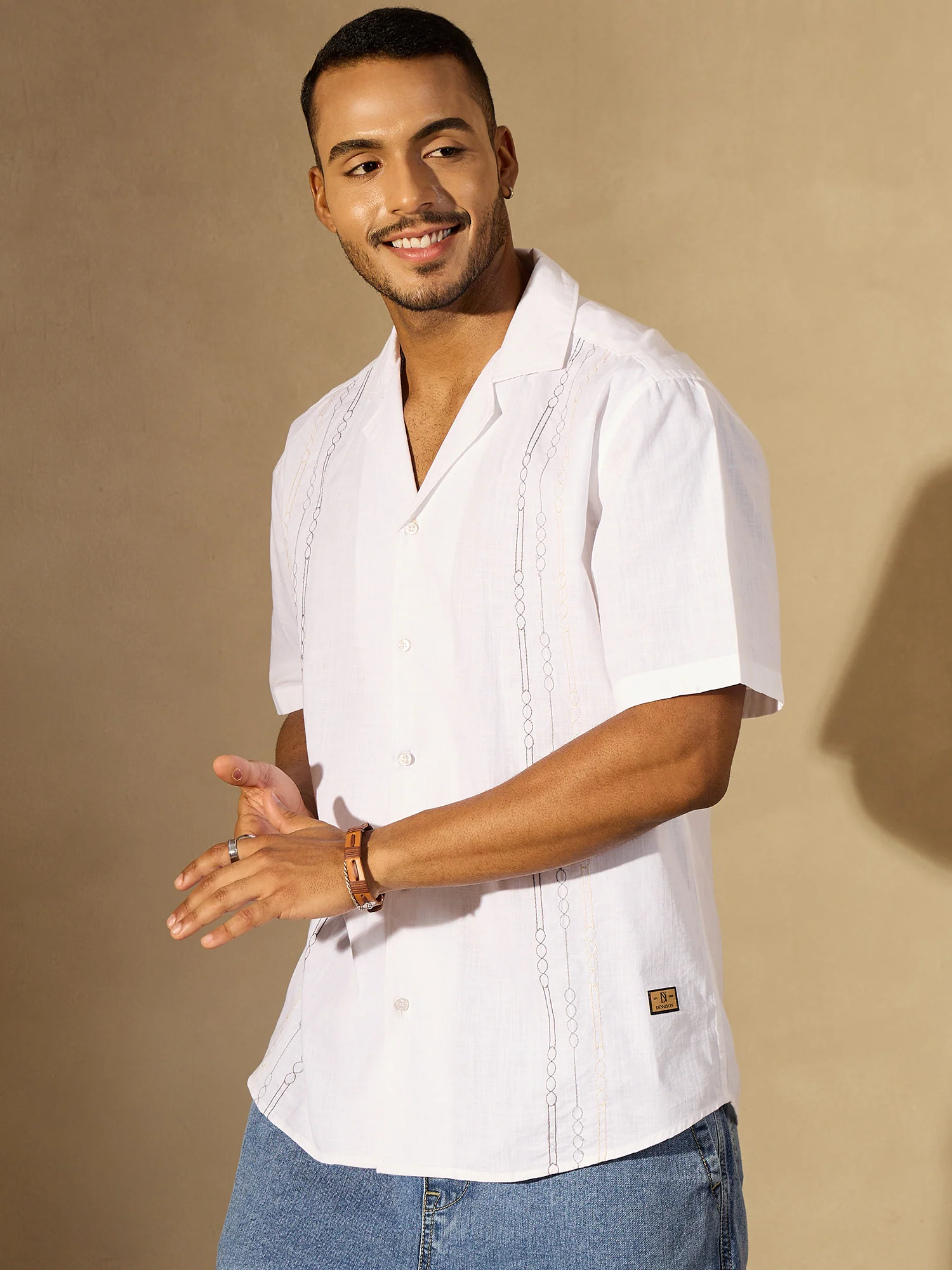 White: Half Sleeves Embroidered Shirt