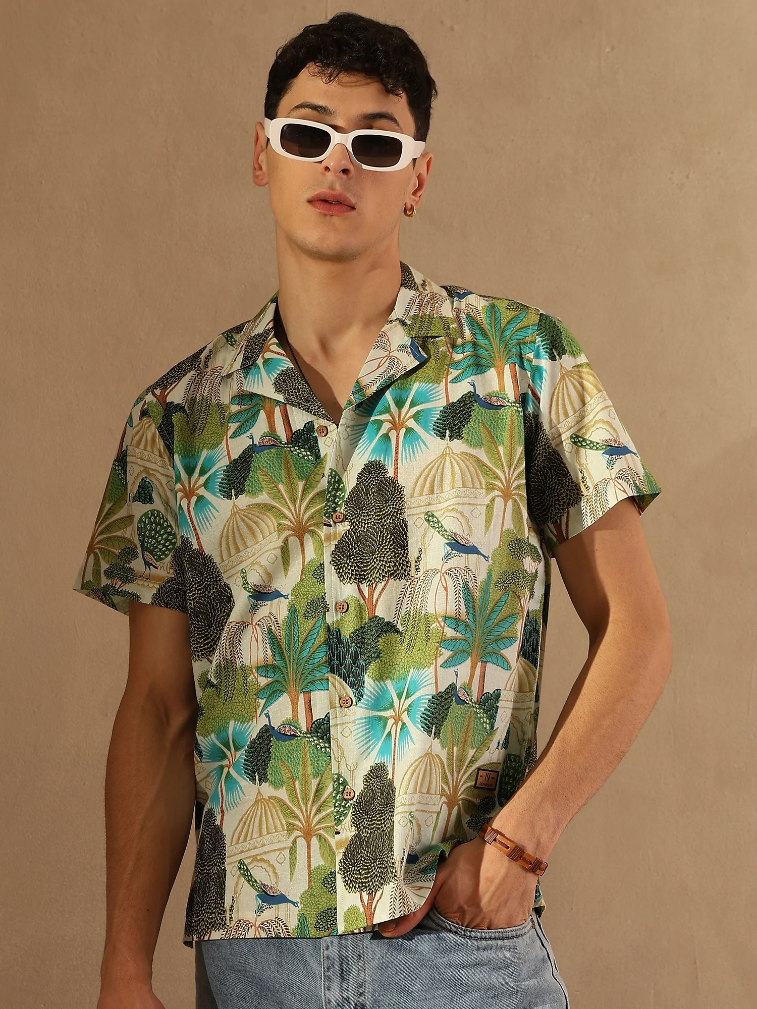 Off White: Half Sleeves Block Printed Shirt