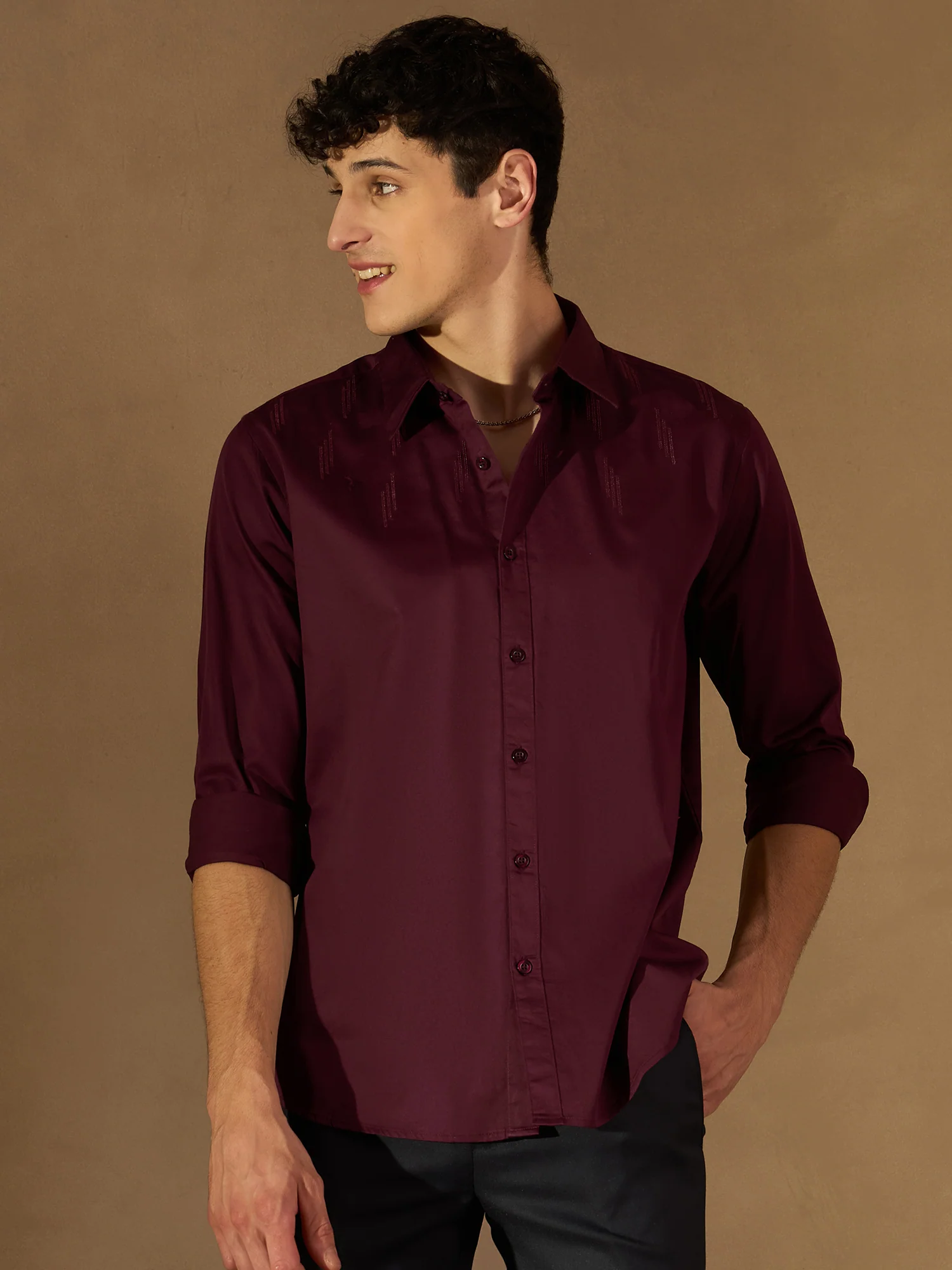 Maroon: Full Sleeves Cotton Partywear Shirt
