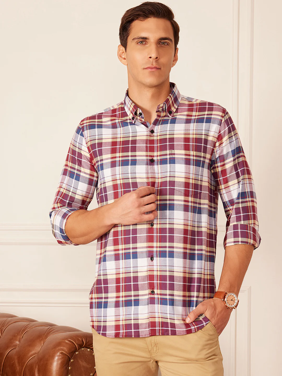 DENNISON Smart Tartan Checked Button-Down Collar Casual Shirt