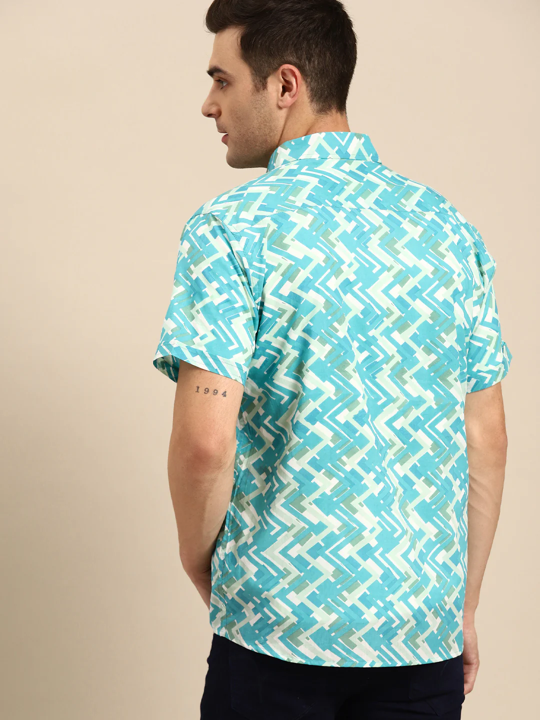 Blue: Half Sleeves Block Printed Shirt