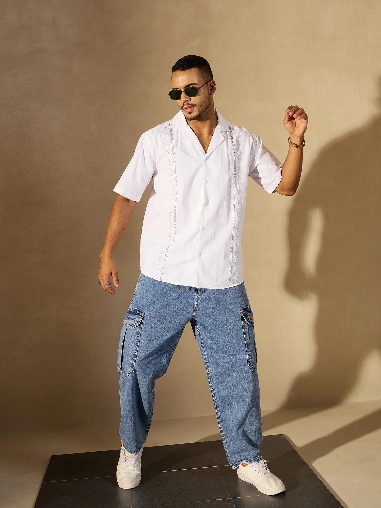 White: Half Sleeves Embroidered Shirt