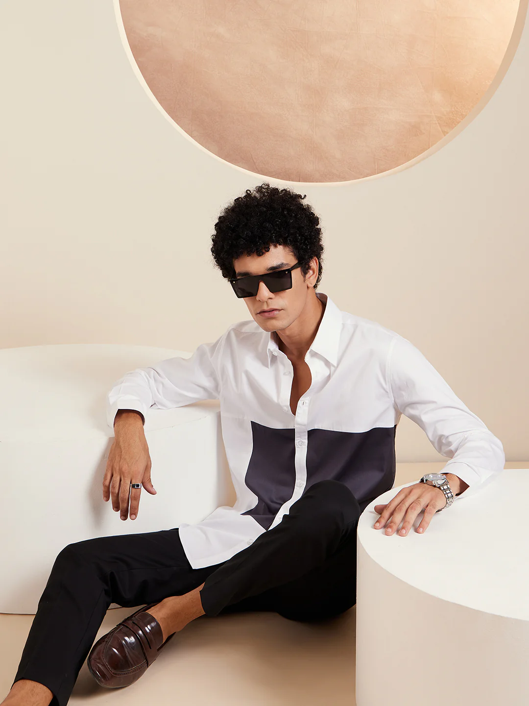 White & Grey: Full Sleeves Cotton Casual Shirt
