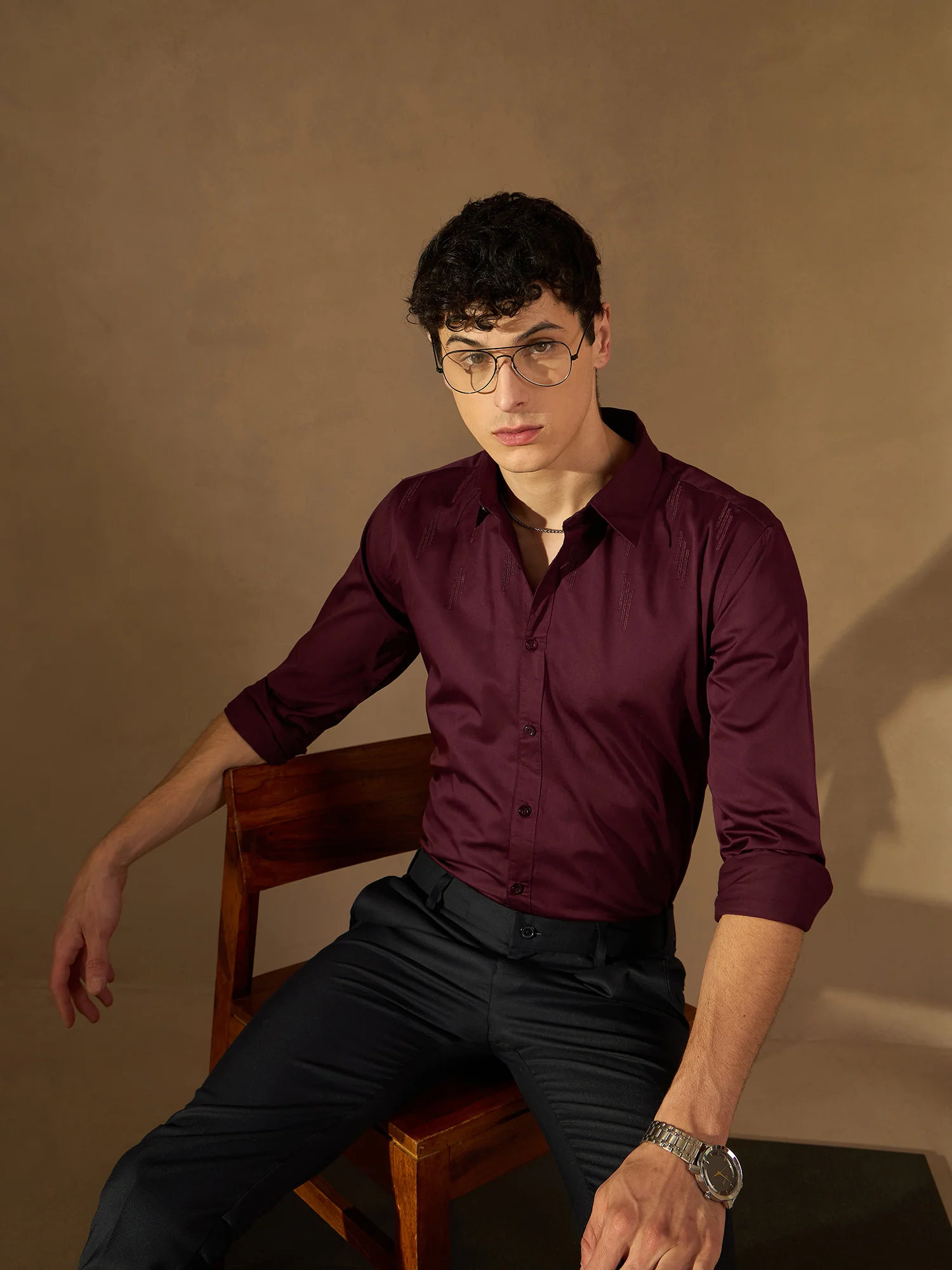 Maroon: Full Sleeves Cotton Partywear Shirt