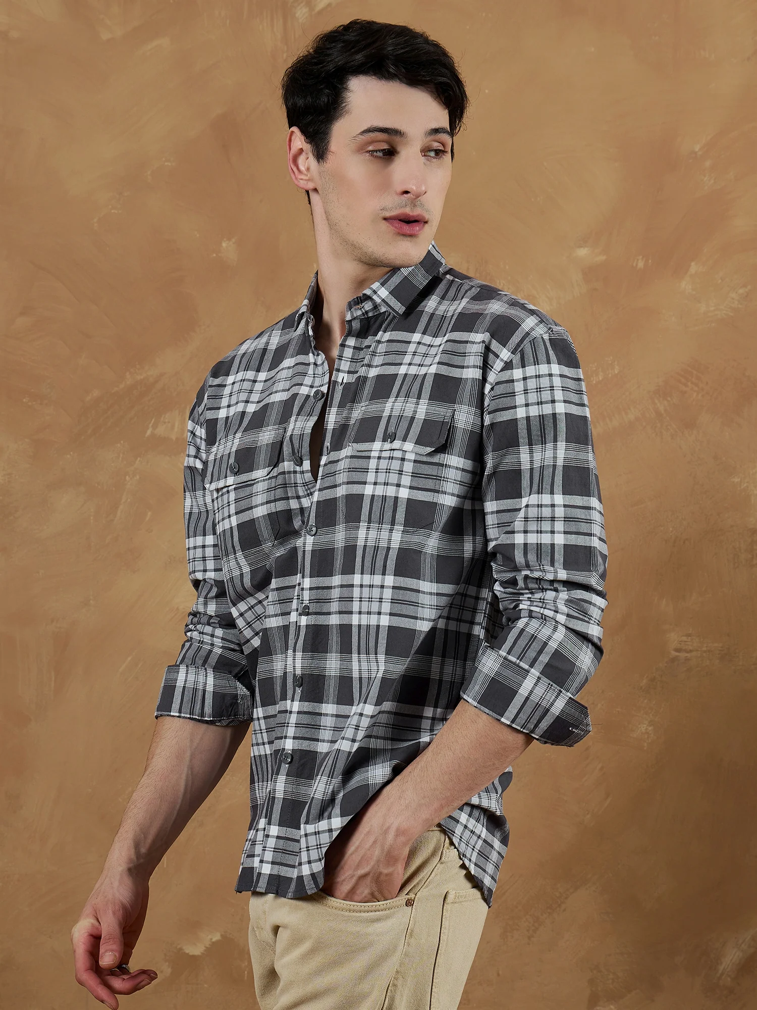 Grey & White: Oversized Checkered Shirt