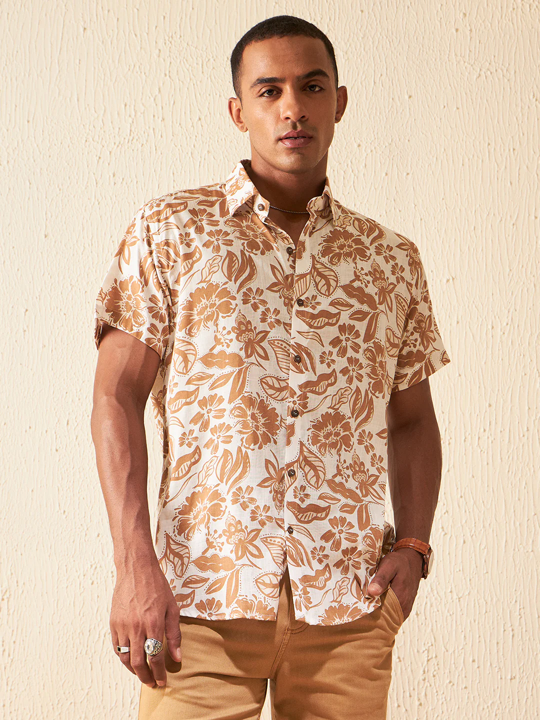 White: Half Sleeves Block Printed Shirt