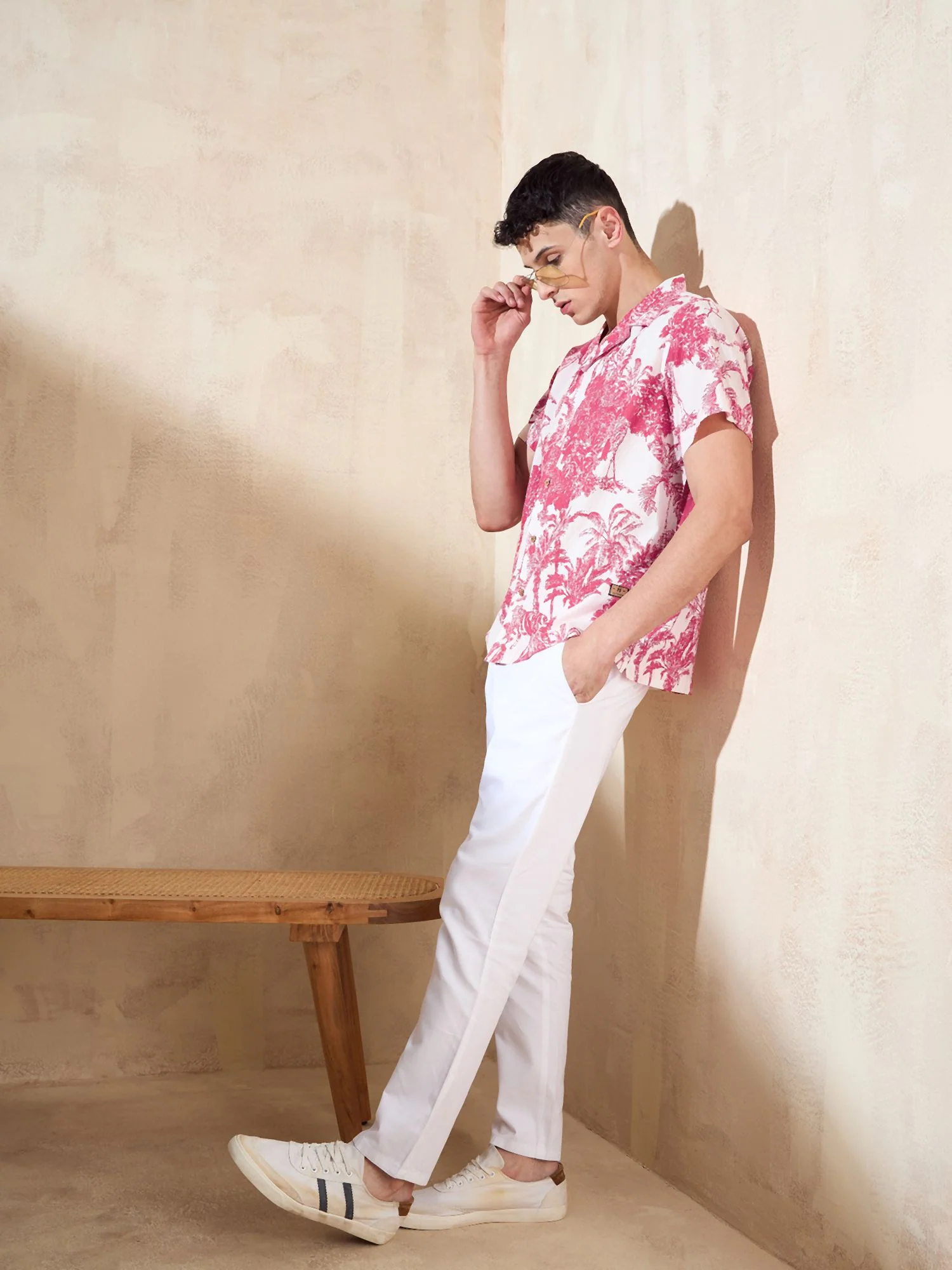 Off White & Red: Half Sleeves Tropical Printed Shirt