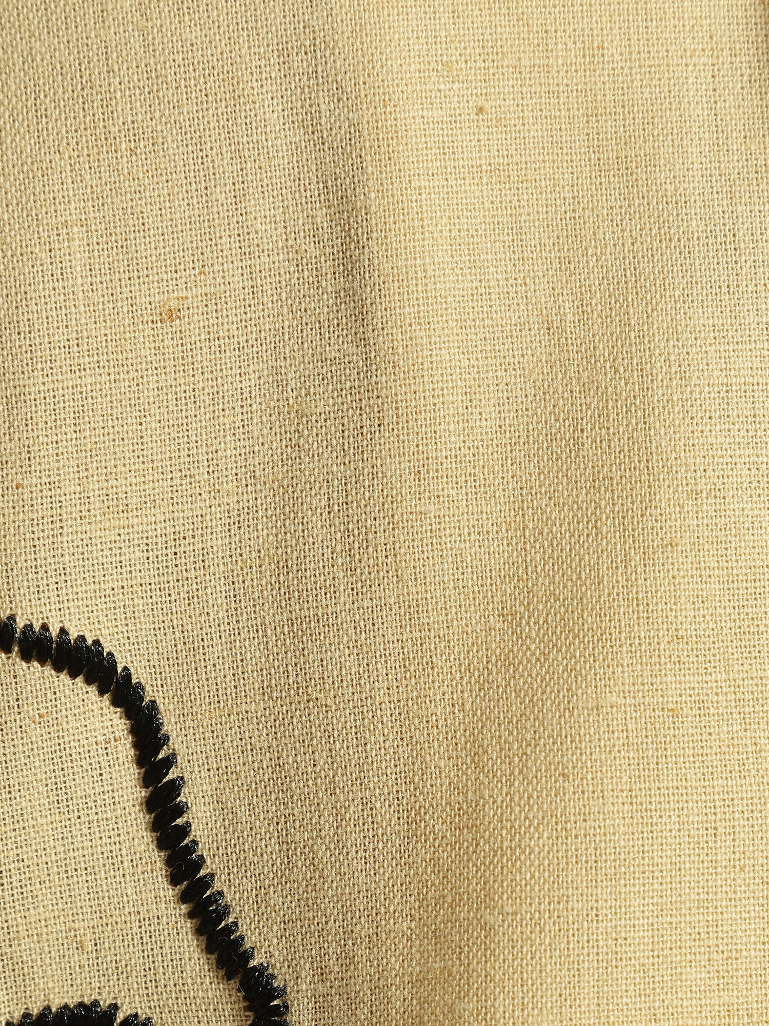 Beige & Black: Embroidered Drop Shoulder Oversized Shirt
