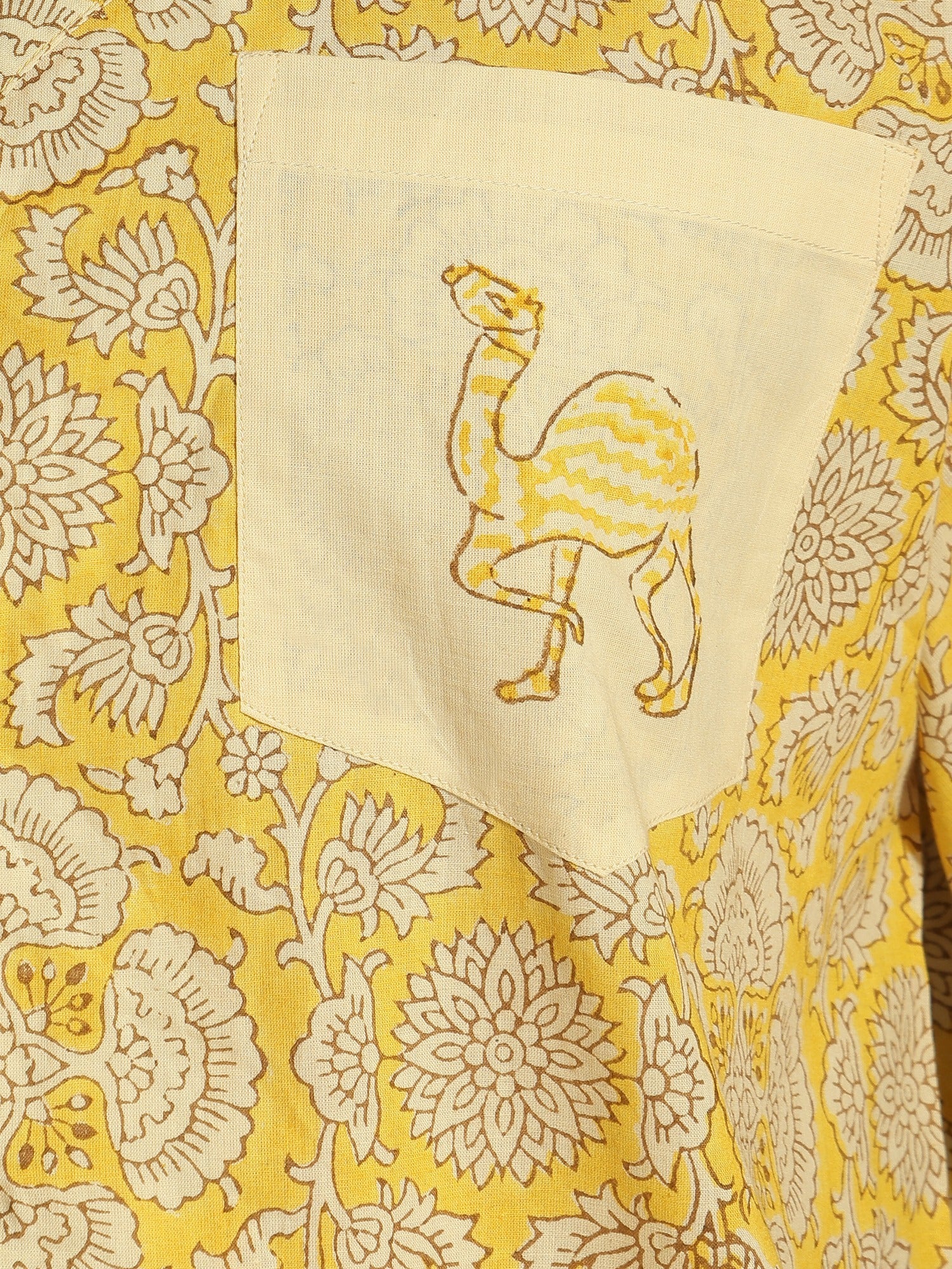 Yellow: Block Printed Oversized Casual Shirt