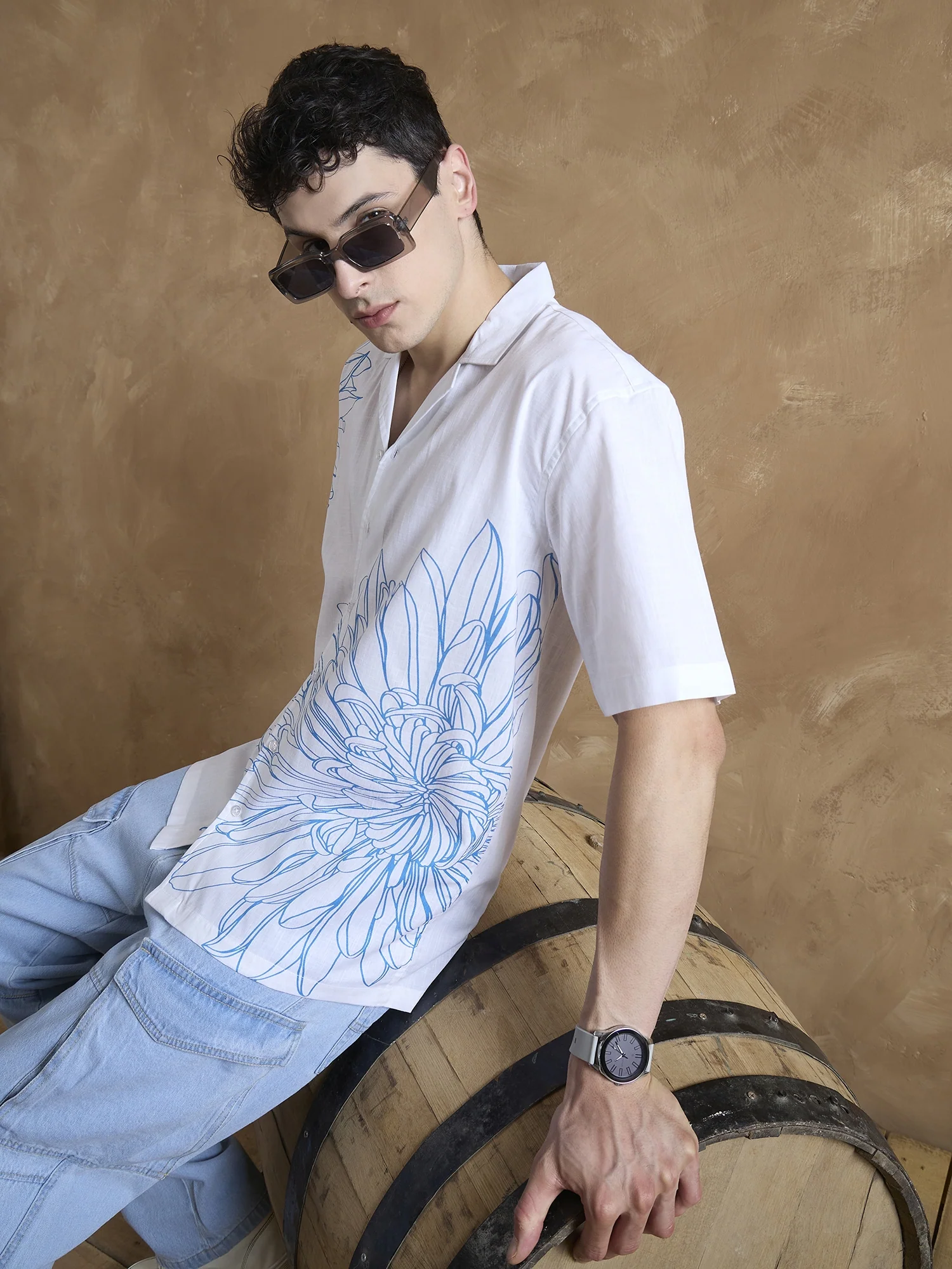White & Blue: Half Sleeves Printed Shirt
