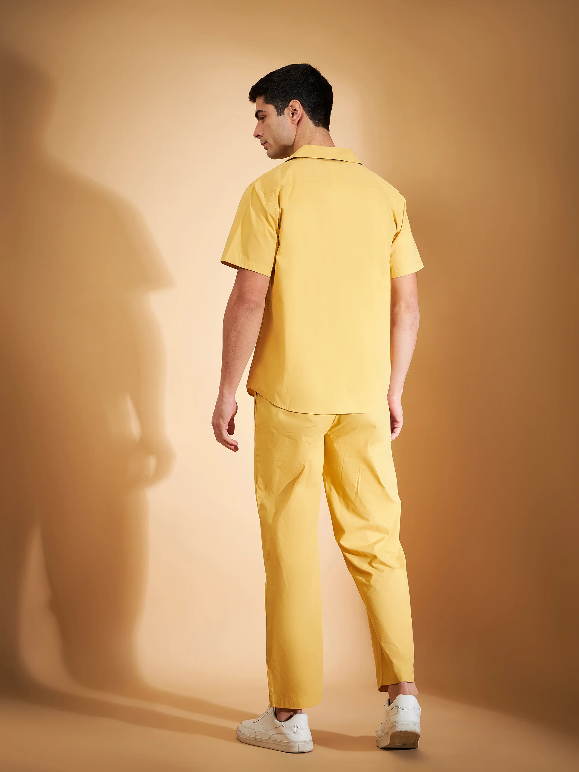 DENNISON Men Yellow Coord Set | Solid Shirt With Straight Fit Pant