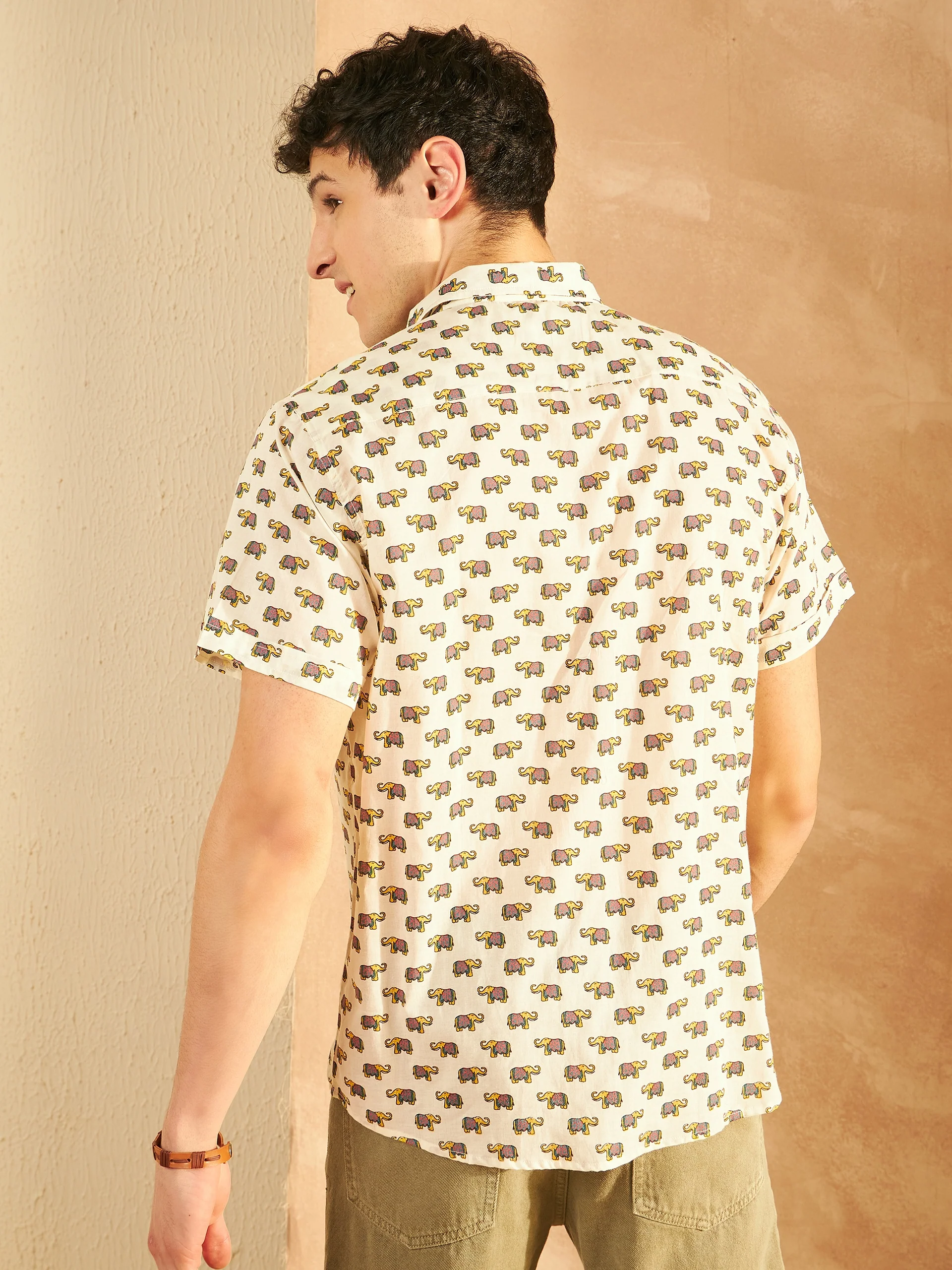 Cream & Mustard: Half Sleeves Block Printed Shirt