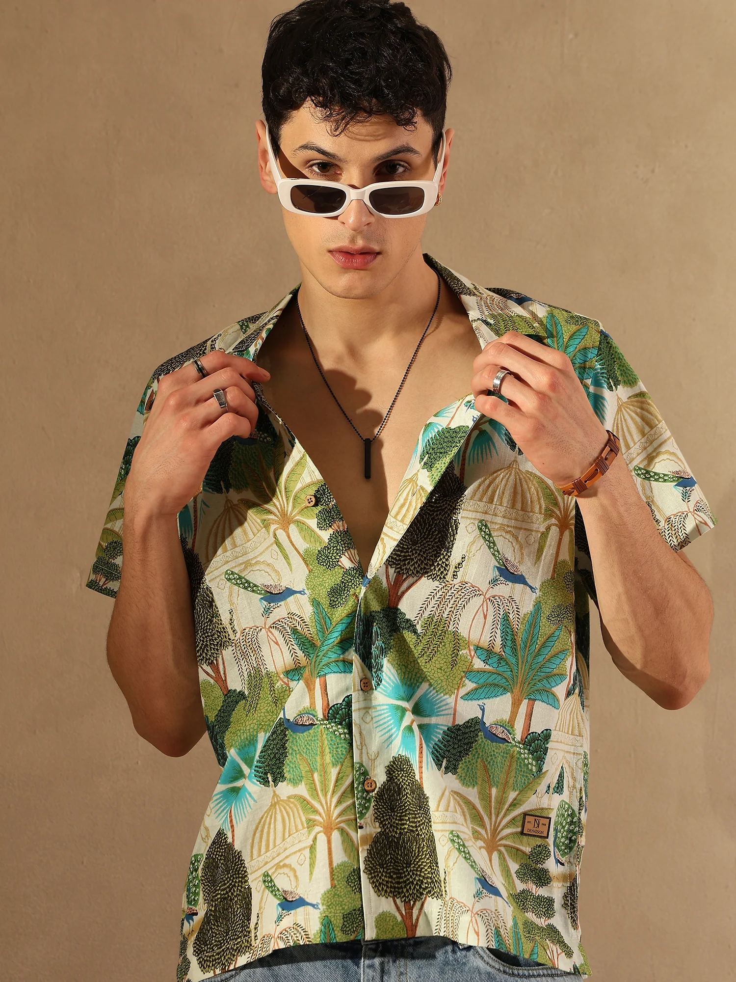 Off White: Half Sleeves Block Printed Shirt