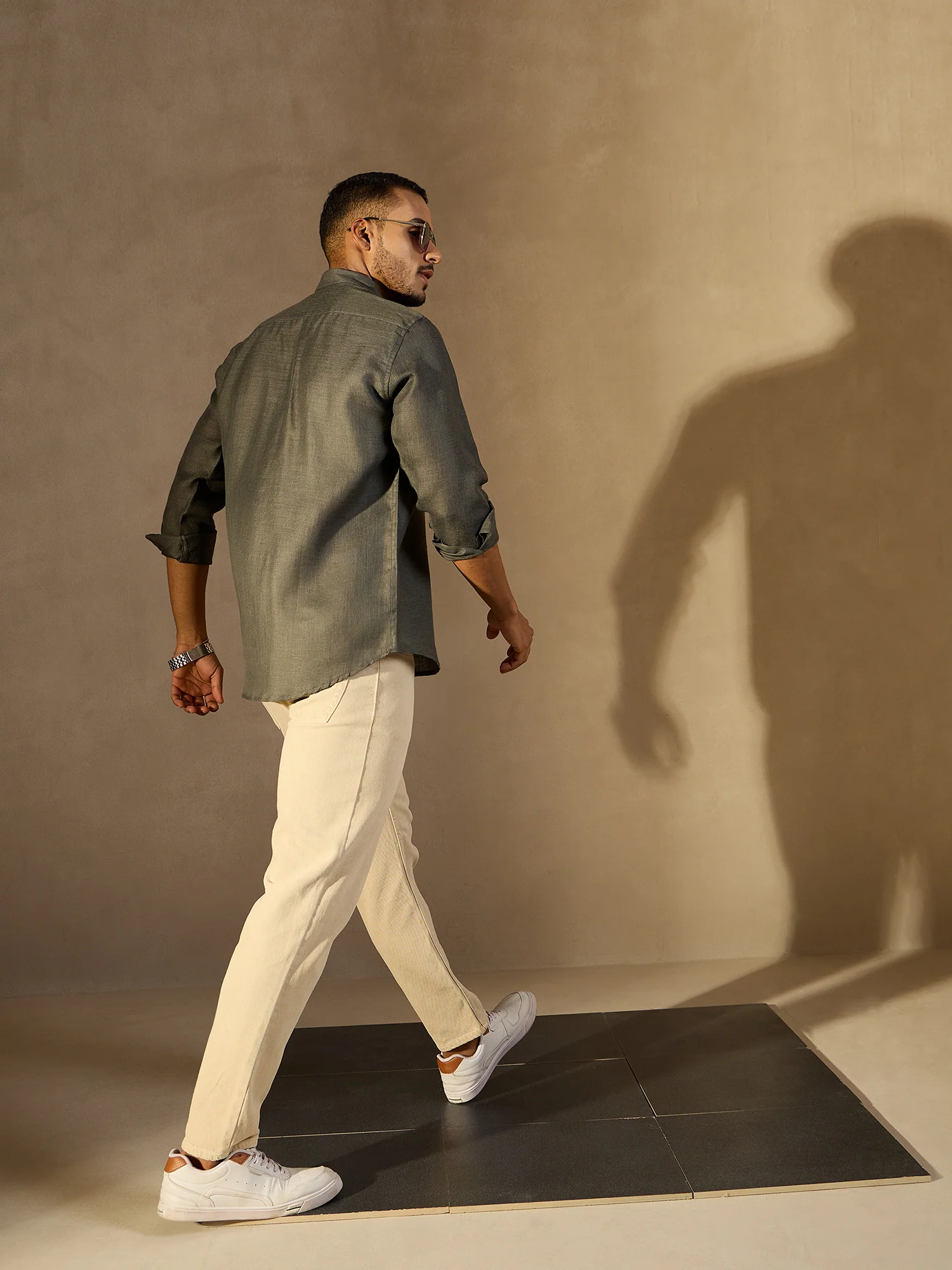 Olive Green Simple Oversized Linen Shirt