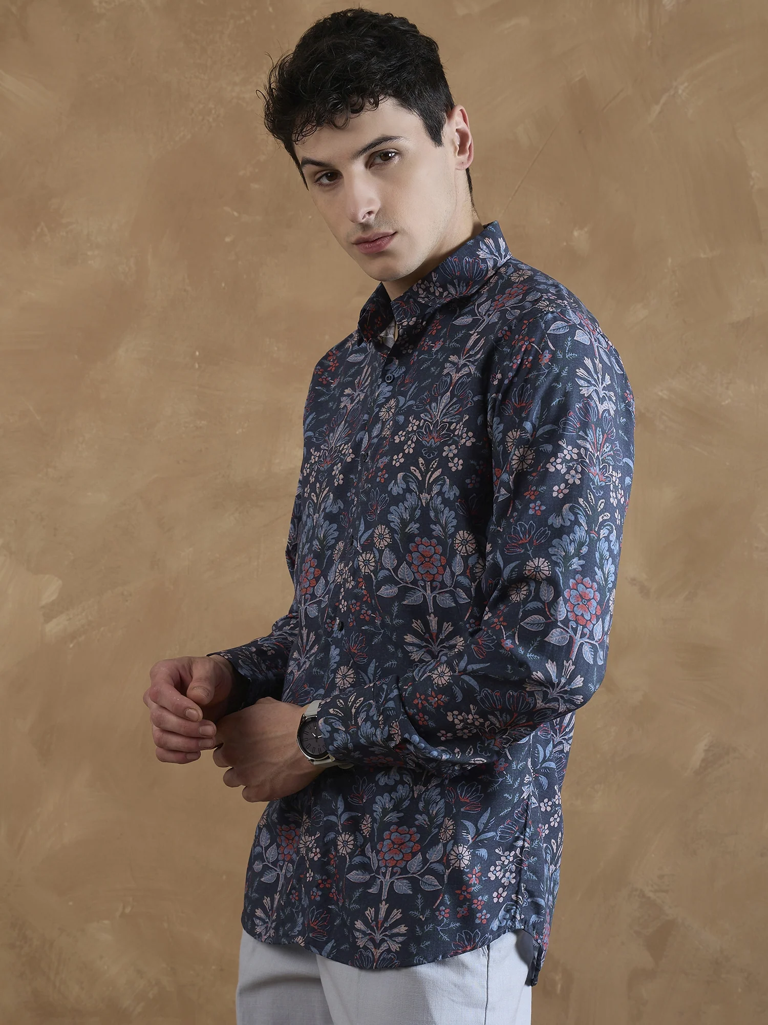 Blue: Half Sleeves Floral Printed Shirt