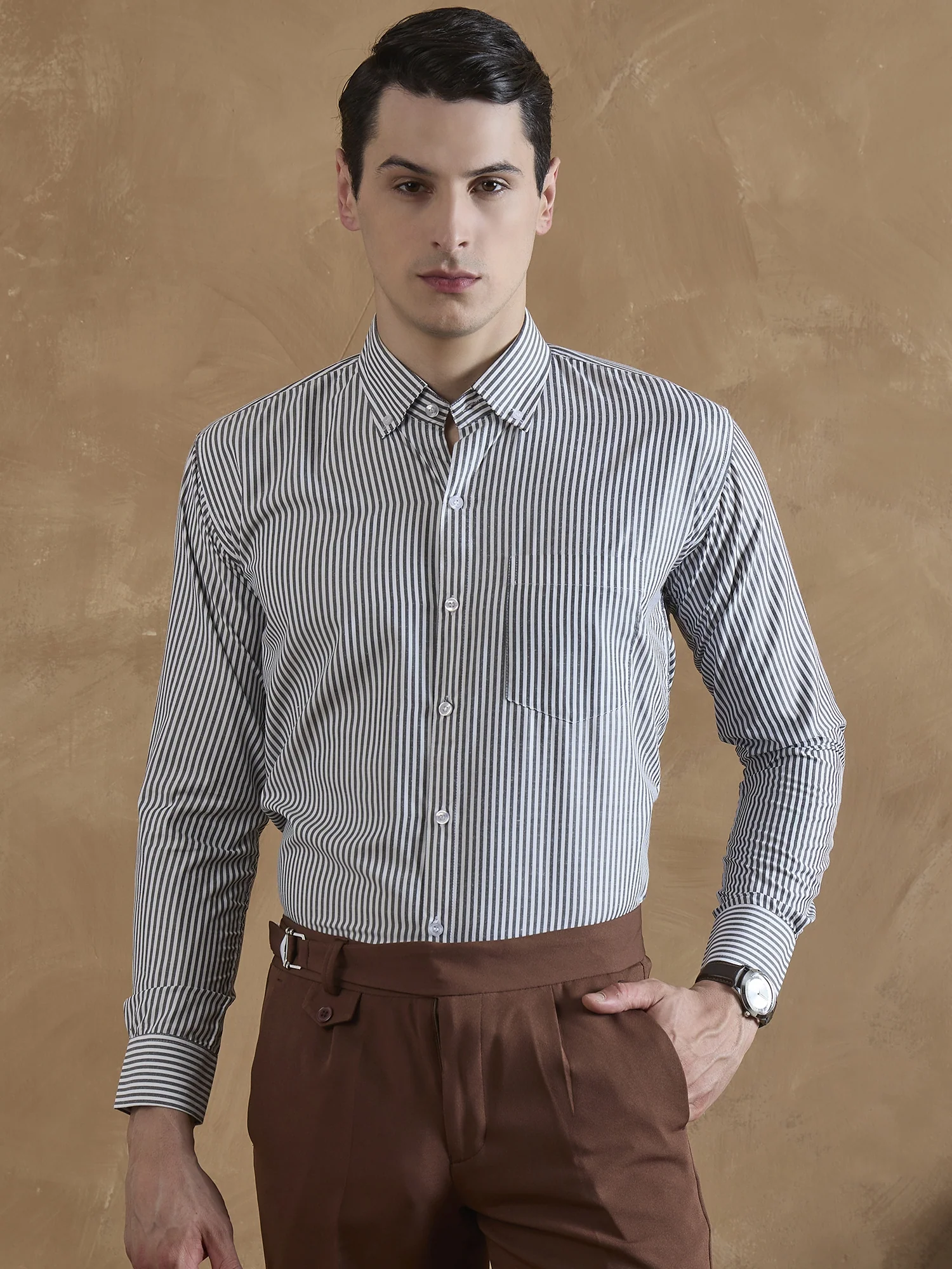 Black & White: Full Sleeves Vertical Stripes Shirt