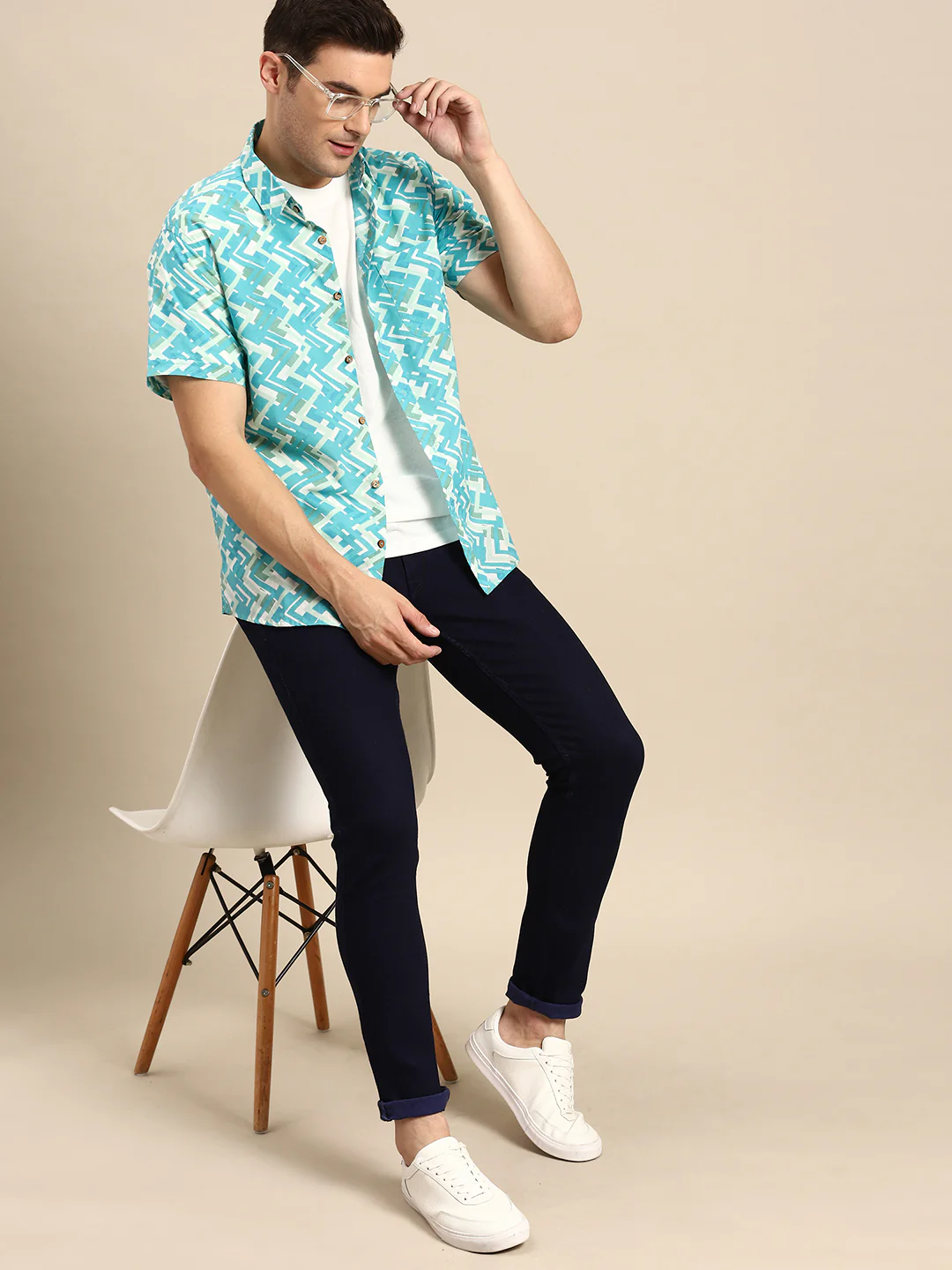 Blue: Half Sleeves Block Printed Shirt