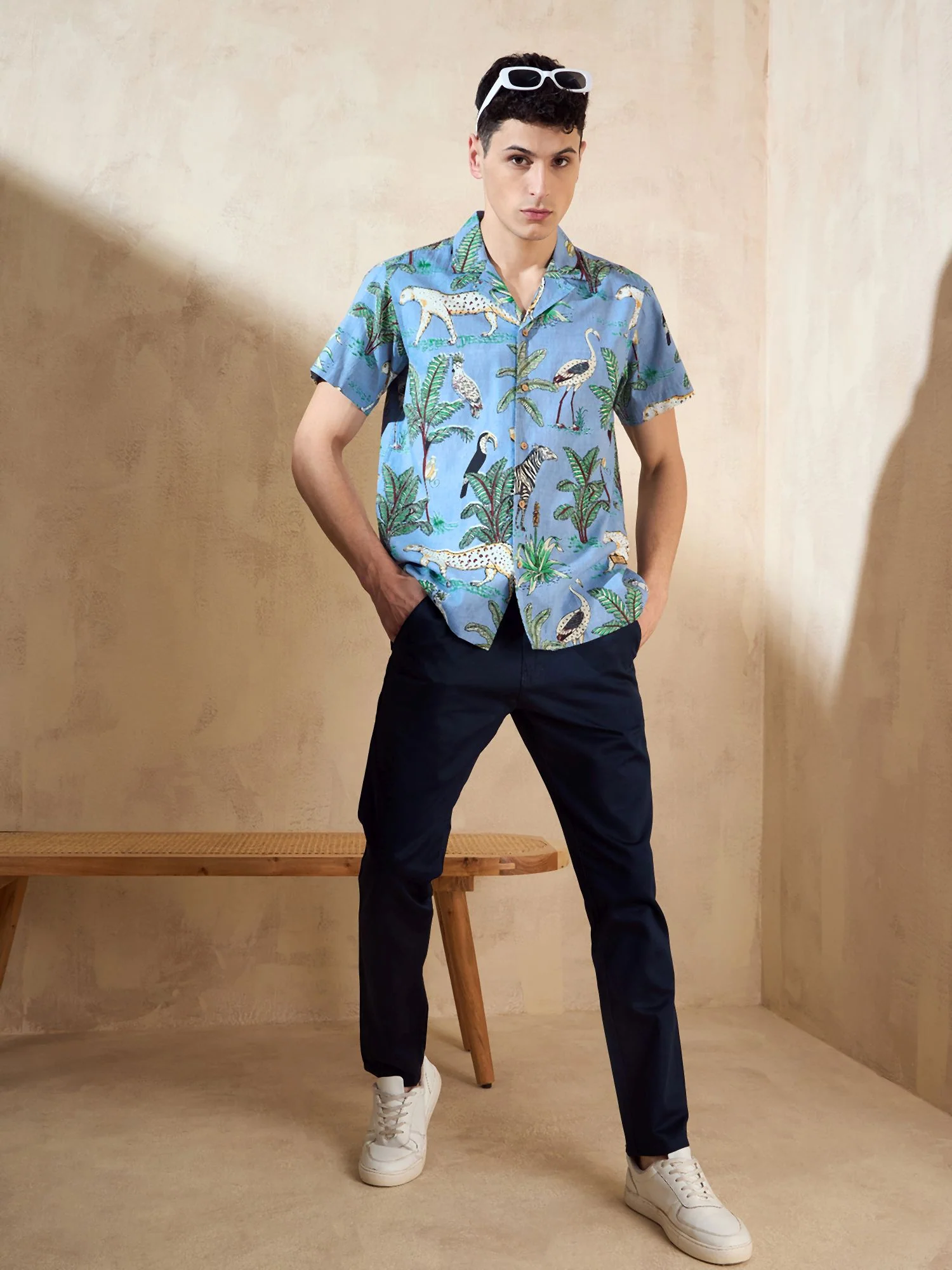 Sky Blue: Half Sleeves Printed Shirt