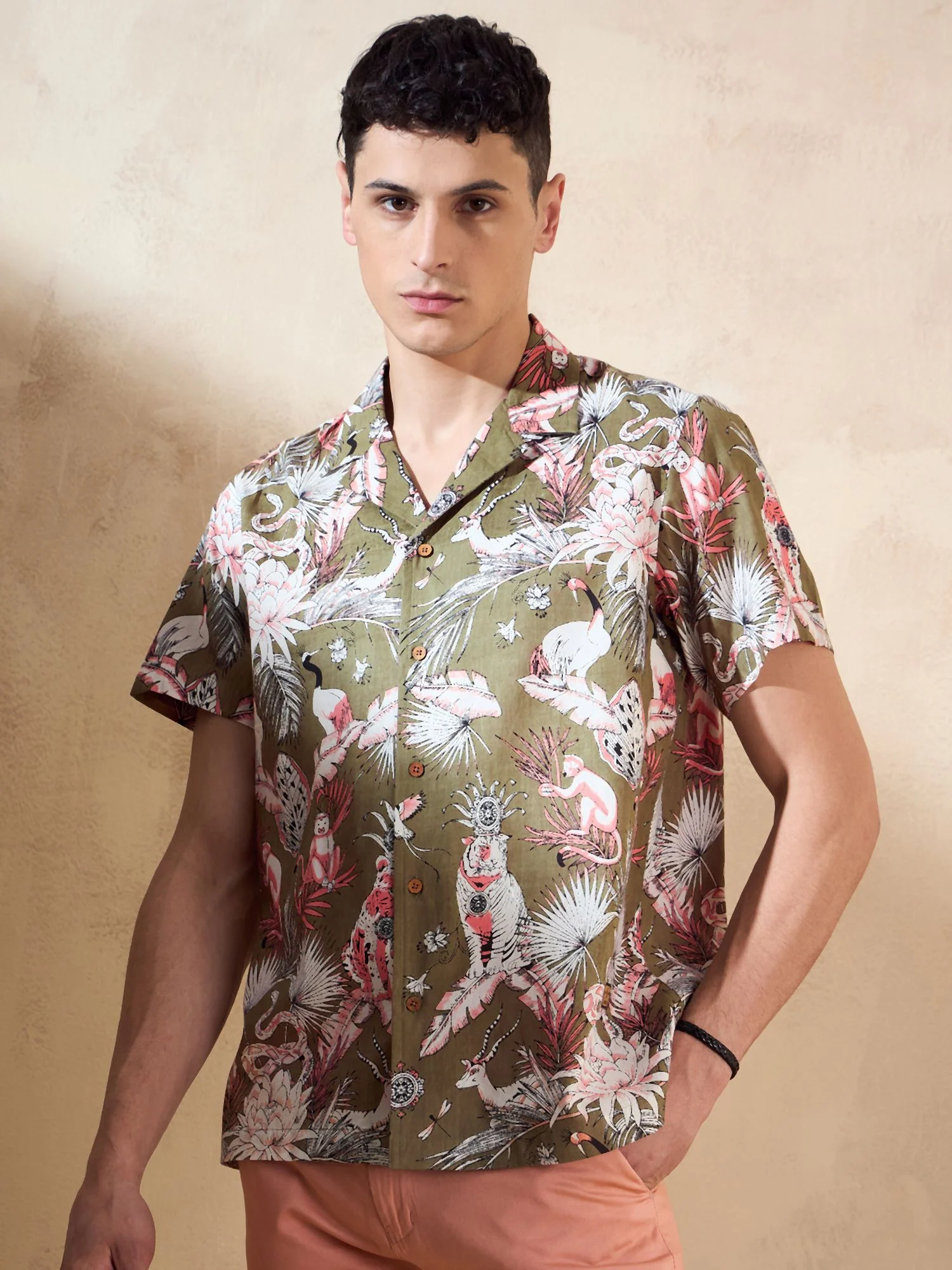 Green: Half Sleeves Oversized Printed Shirt
