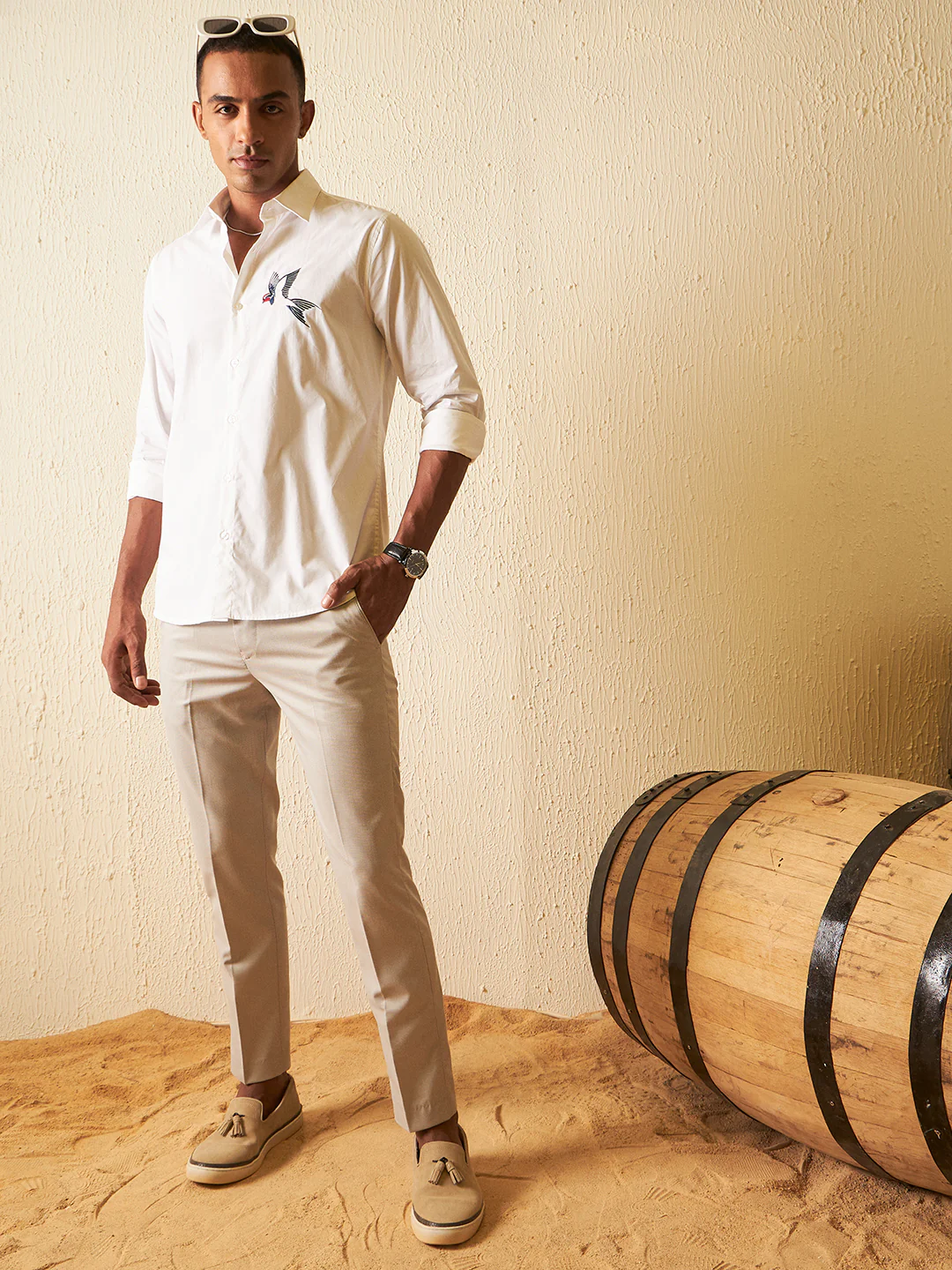 White: Full Sleeves Slim Fit Embroidery Shirt