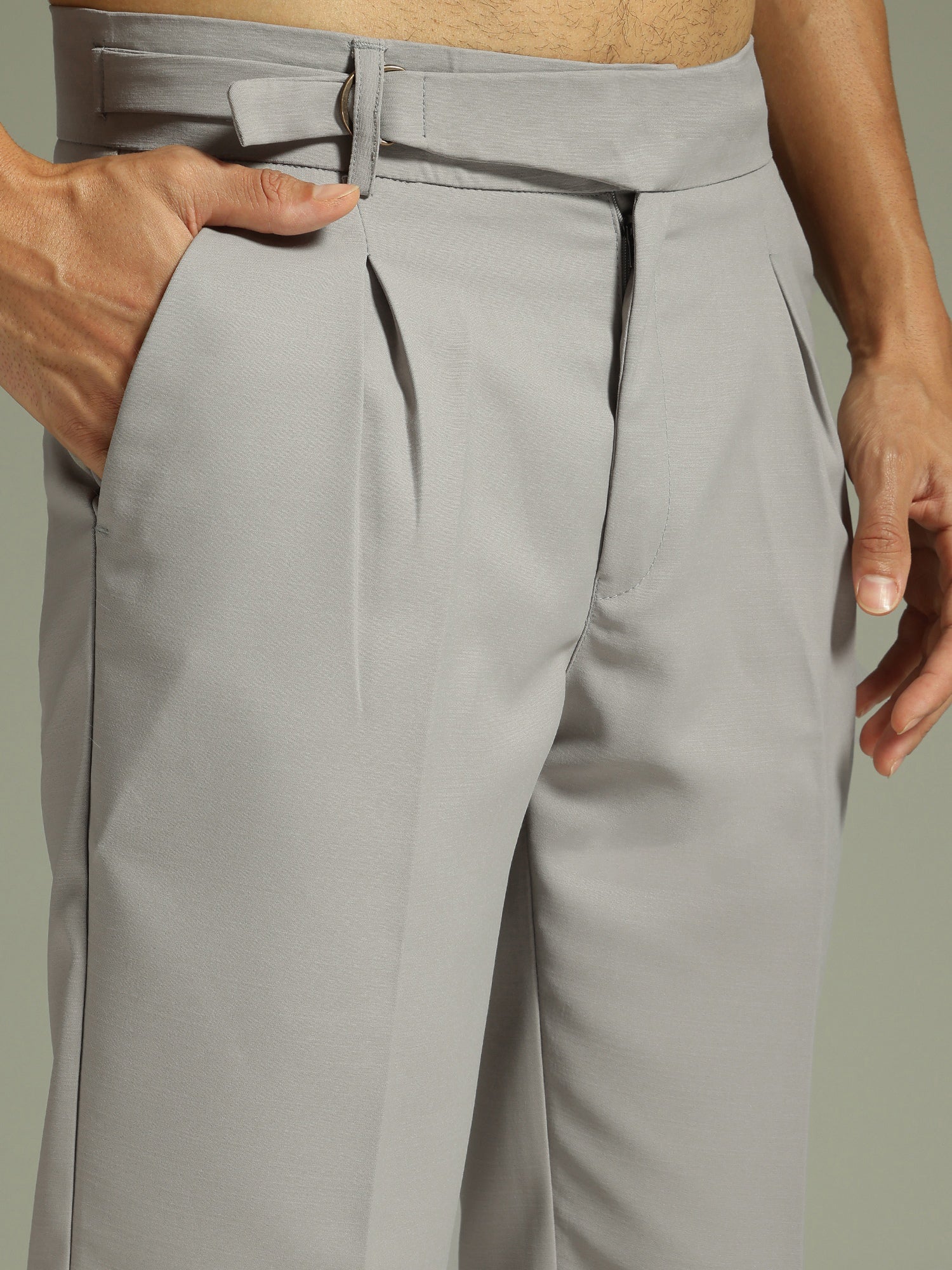 Light Grey: Adjustable Fastening Neopolitan Trouser