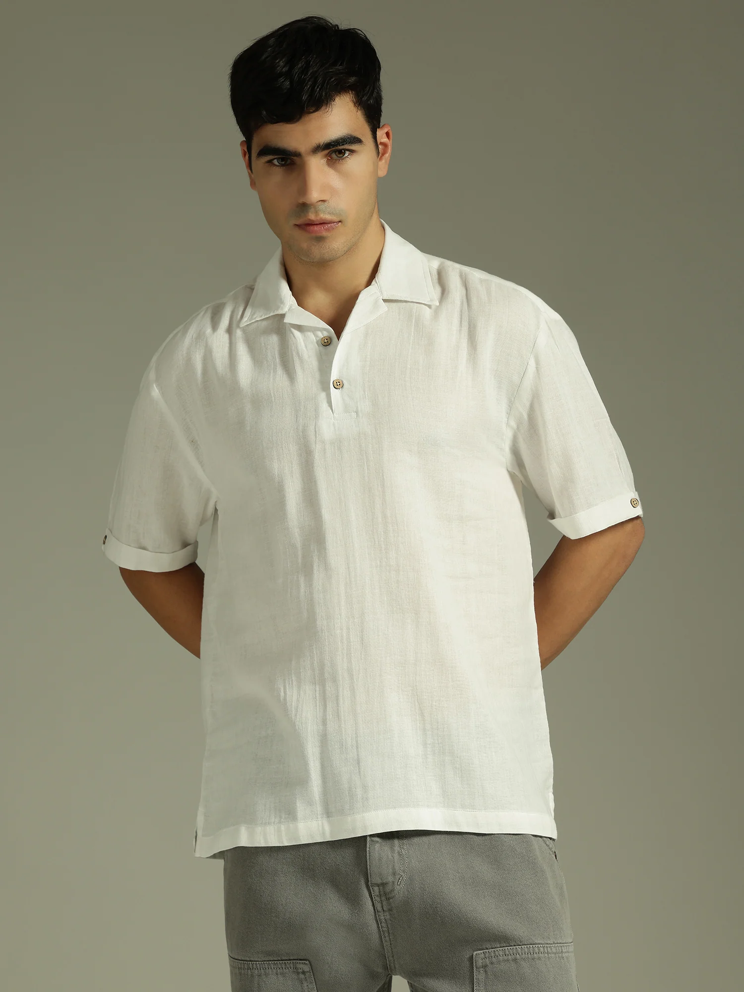 White: Half Sleeves Muslin Oversized Kurta Shirt