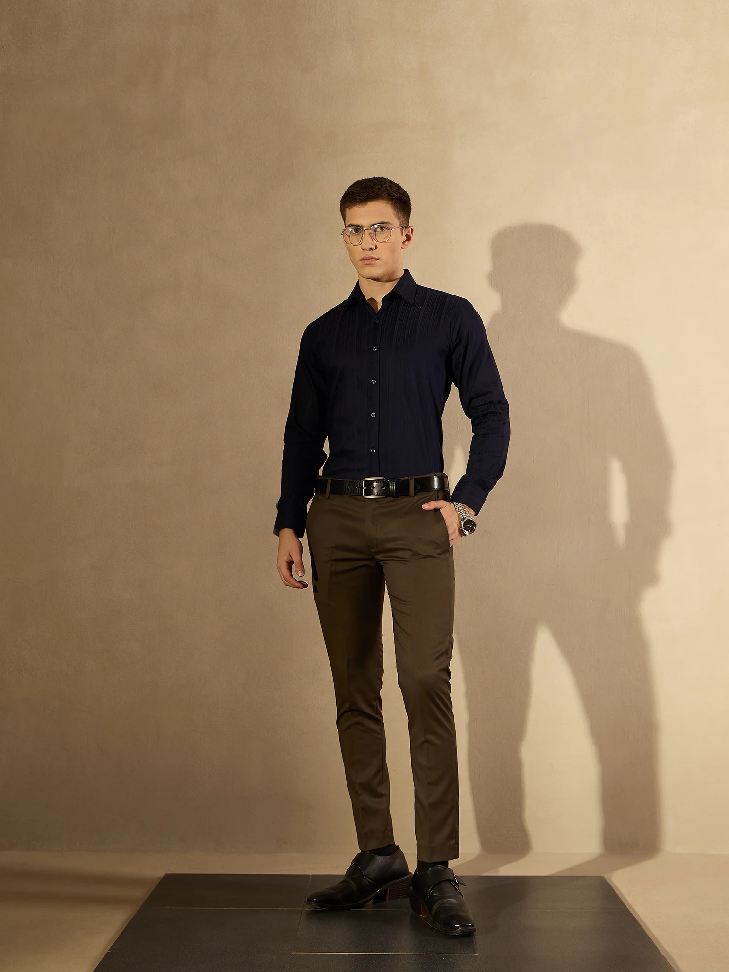 Navy Blue: Striped Formal Shirt