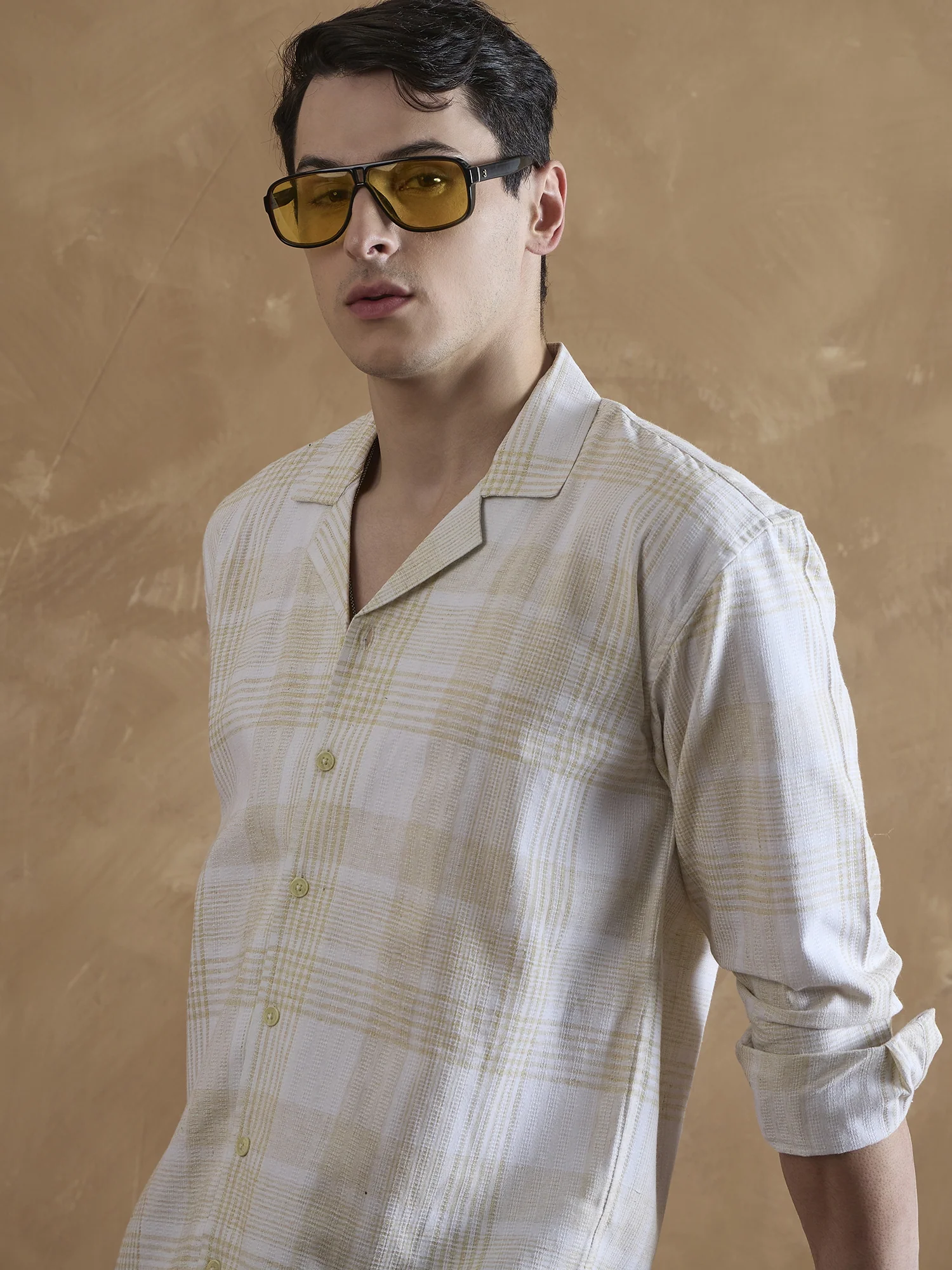 Yellow & White: Full Sleeves Checkered Shirt