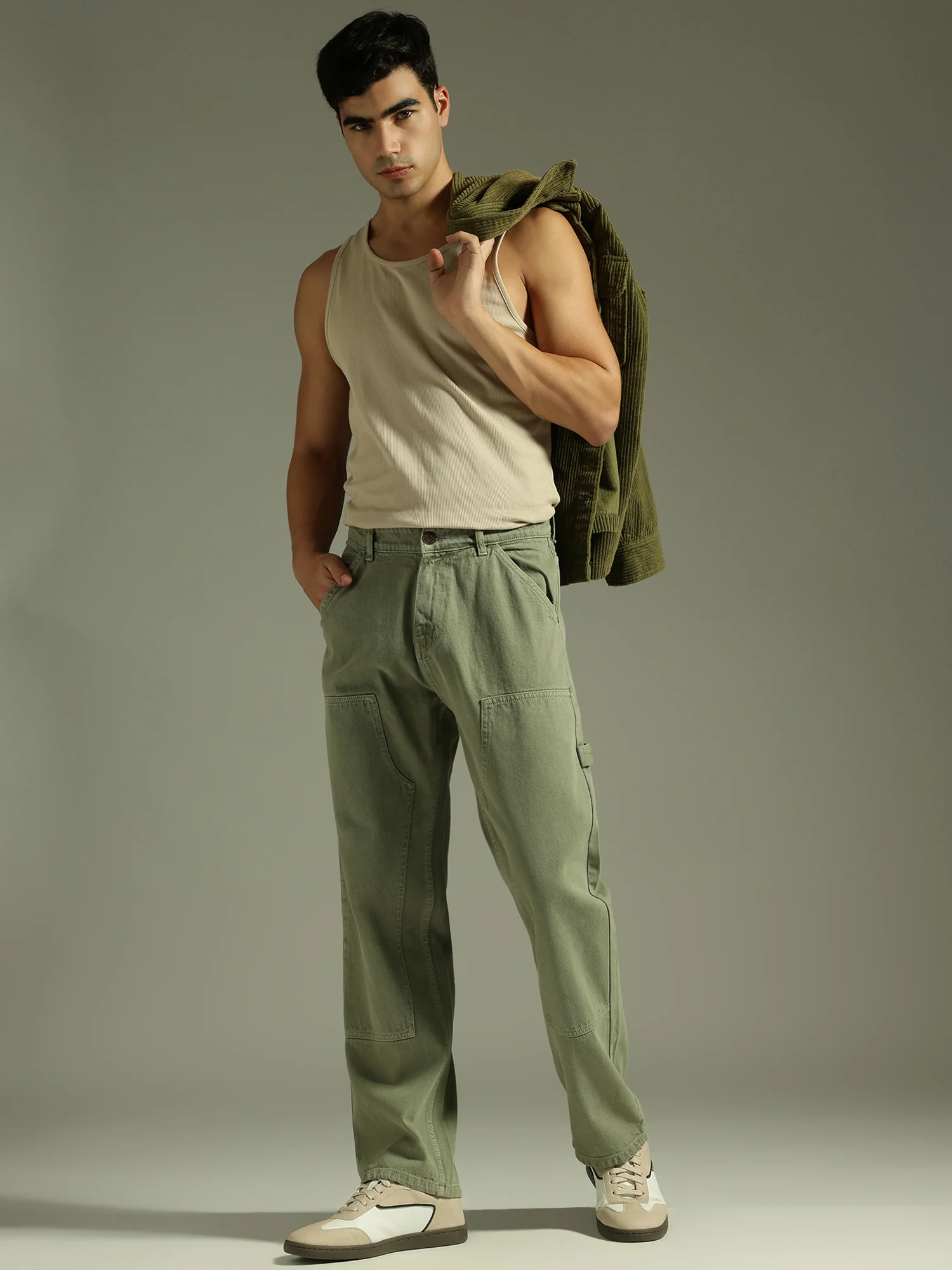 Mint Green: Baggy Fit Carpenter Jeans