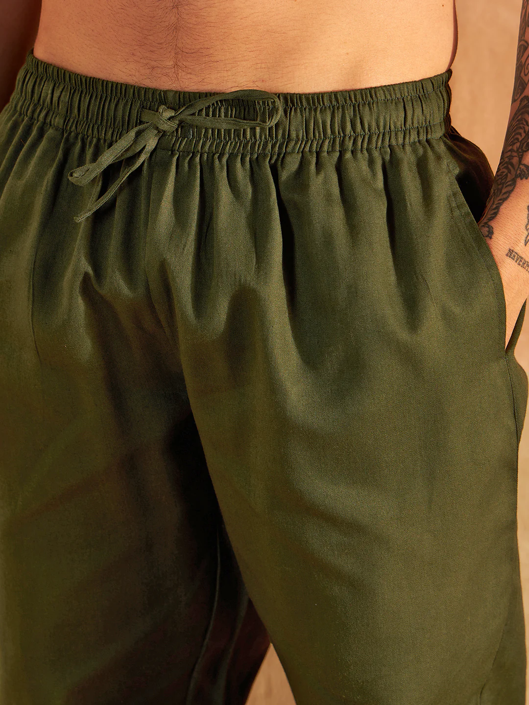 DENNISON Men Olive Coord Set | Solid Shirt With Straight Fit Pant