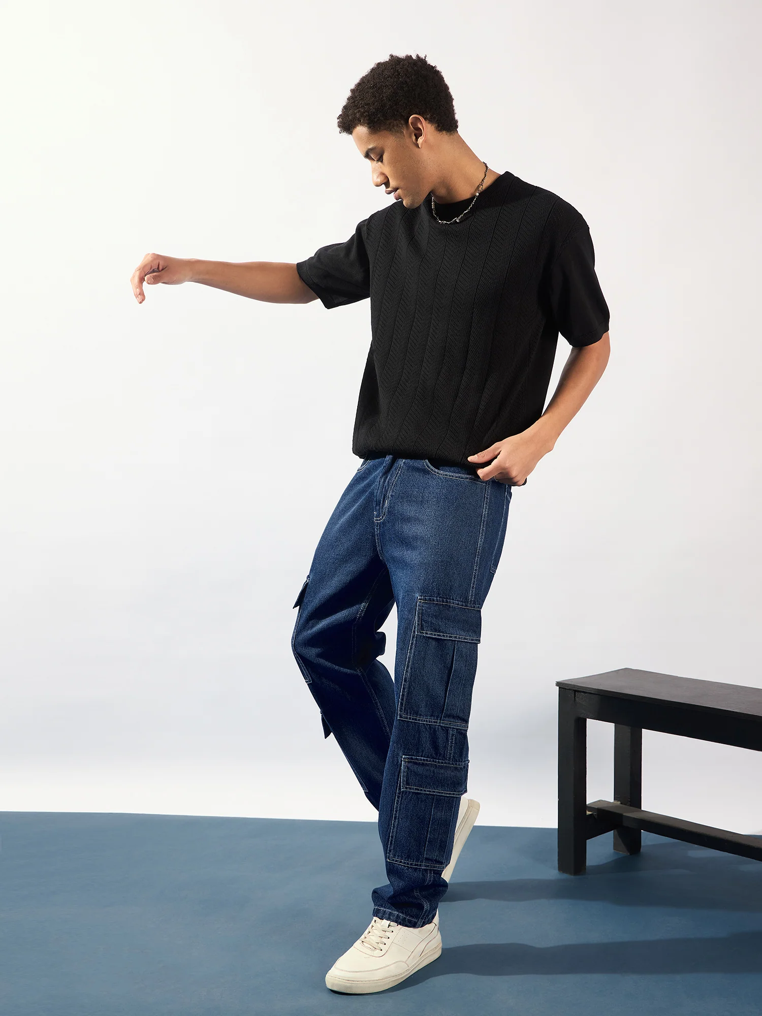 Blue: Korean Baggy Fit Cargo Jeans