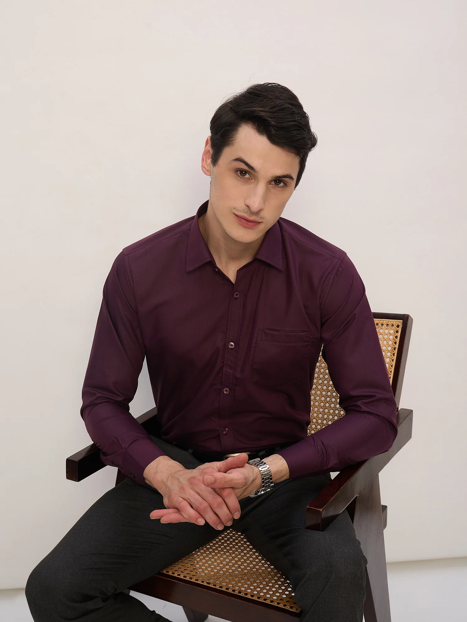 Wine: Party Wear Formal Shirt