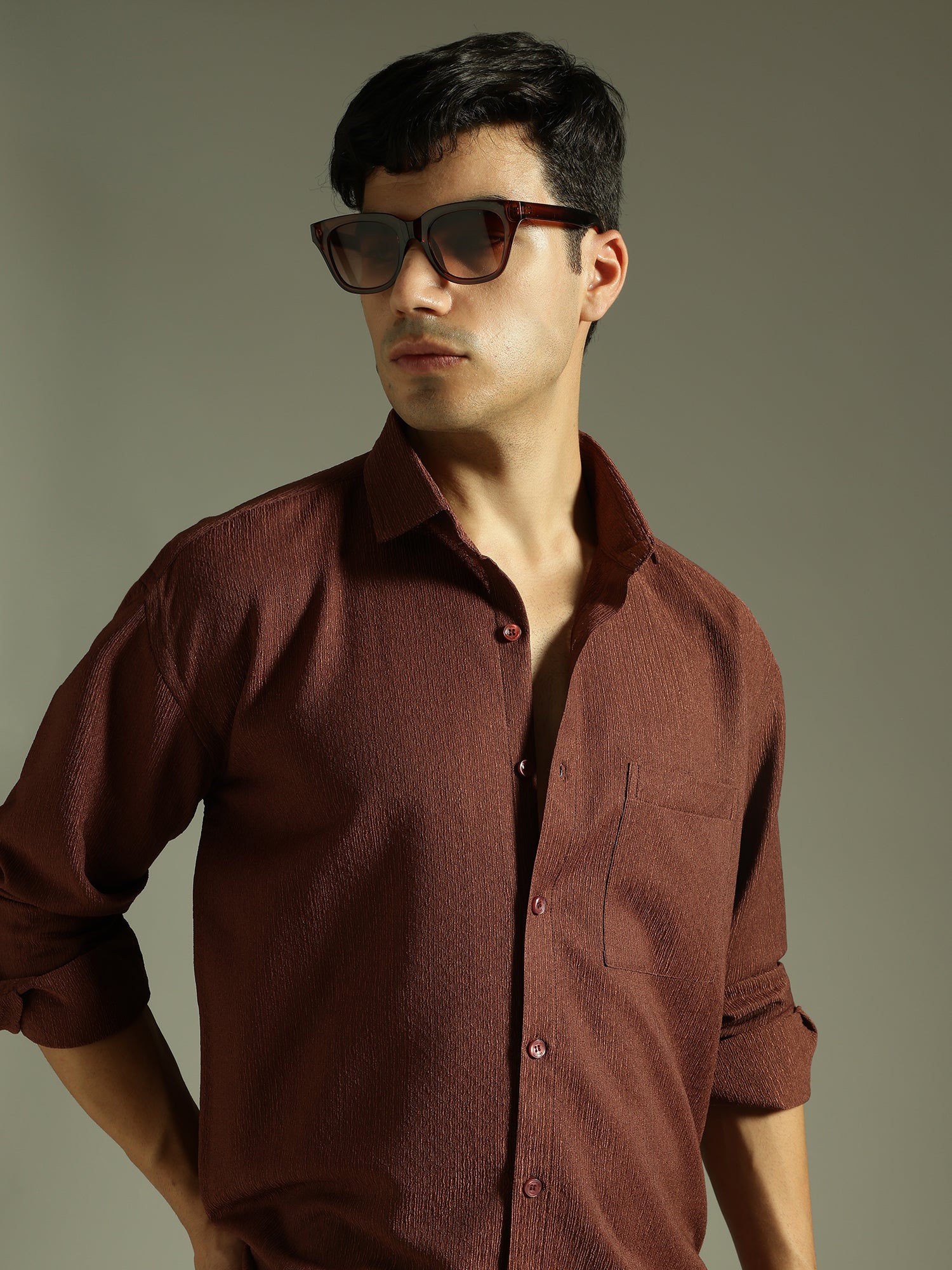 Rust: Textured Drop Shoulder Casual Shirt