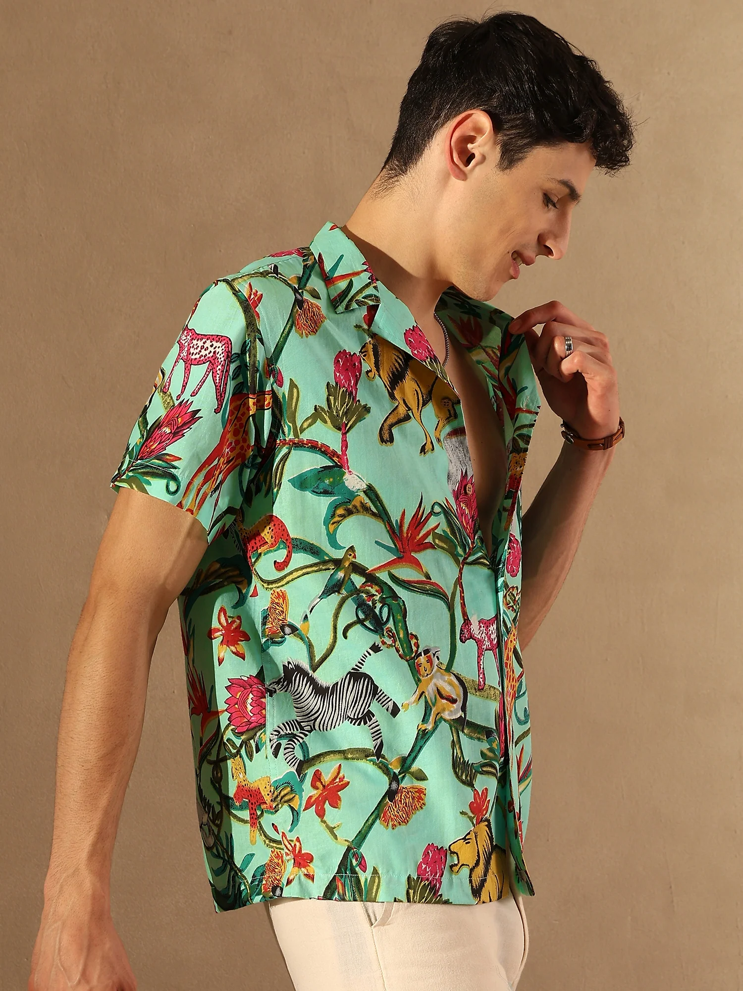 Light Green: Half Sleeves Block Printed Shirt