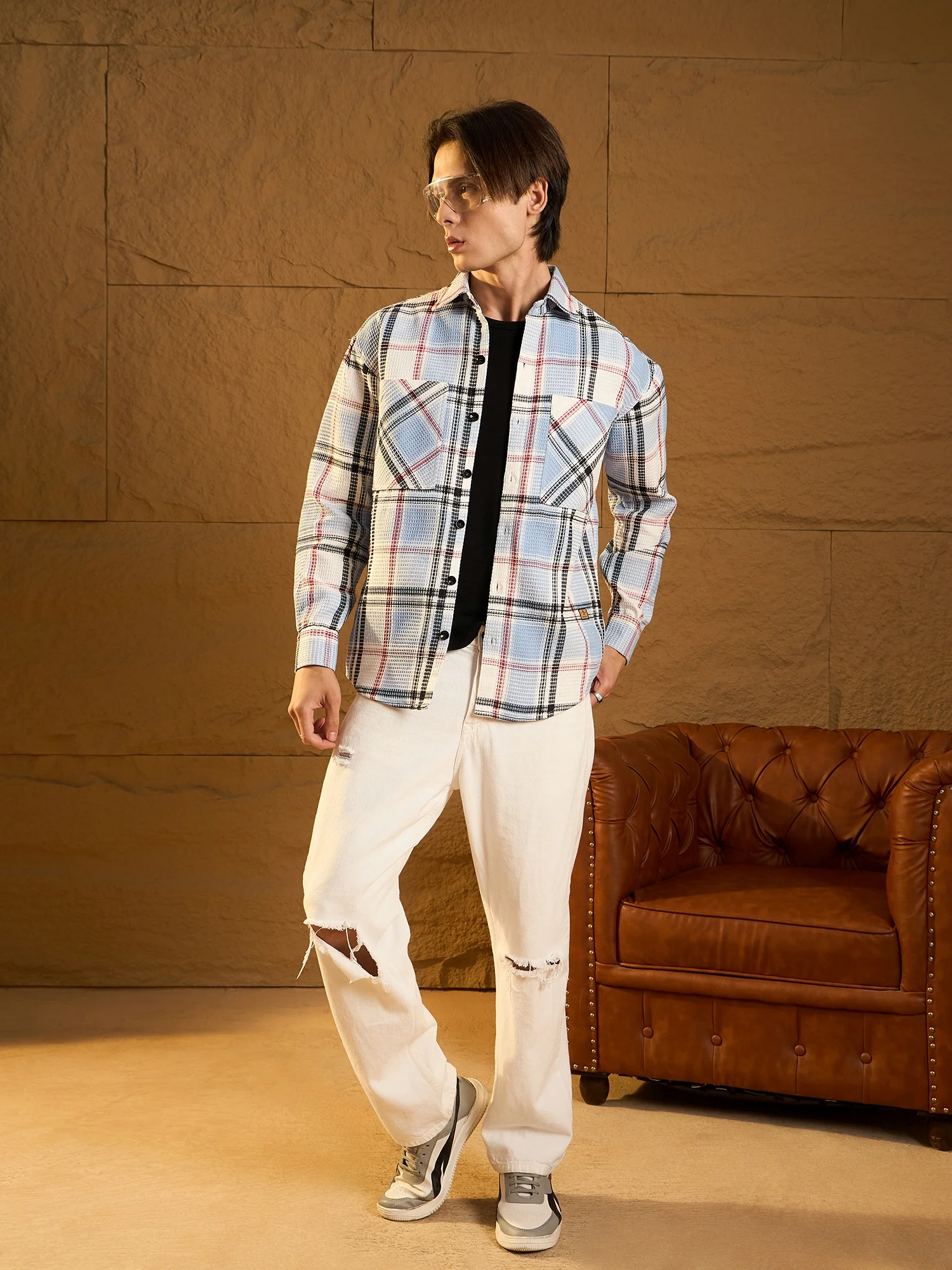 Sky Blue Cotton Oversized Shacket