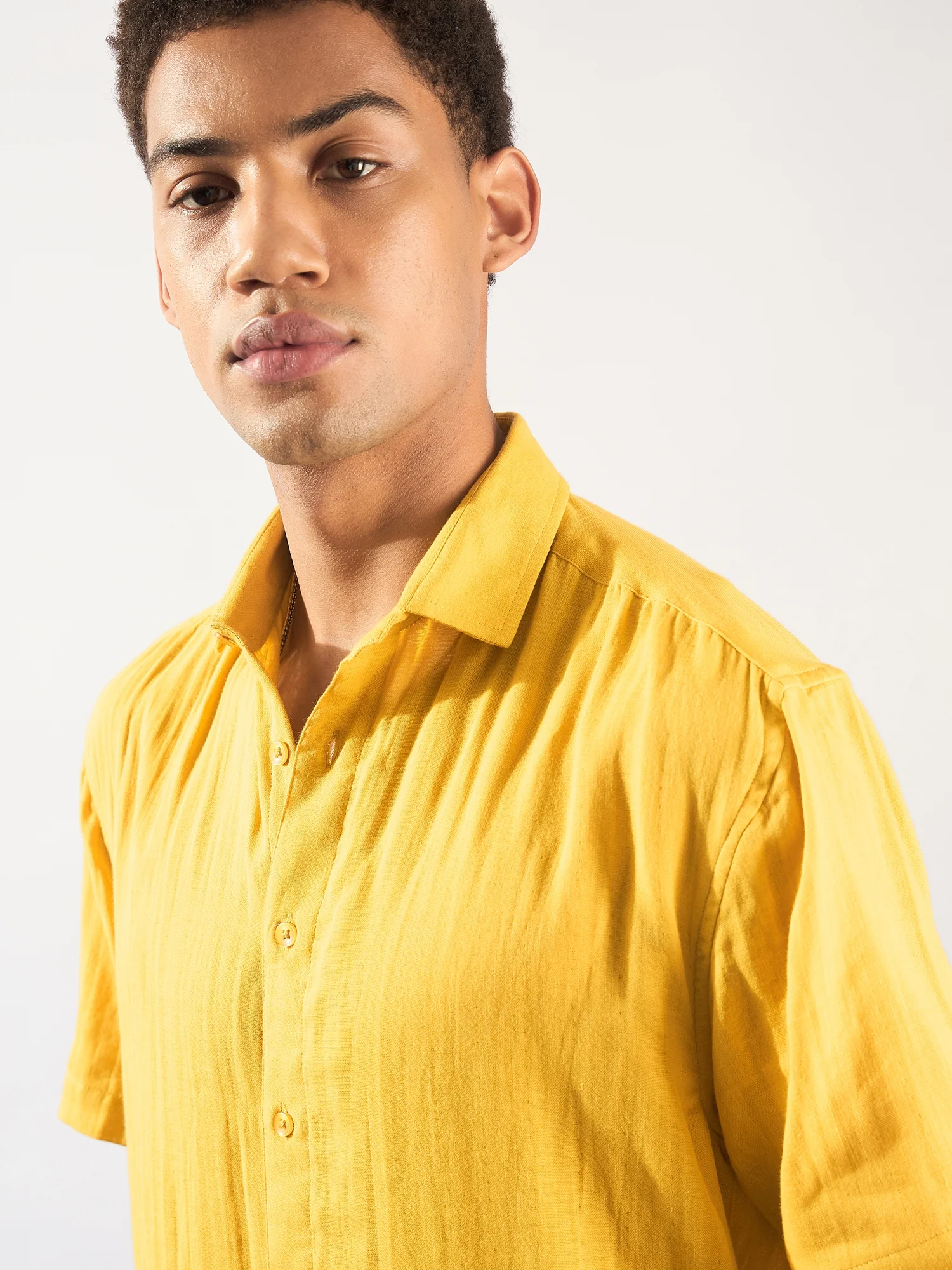 Mustard: Half Sleeves Muslin Oversized Shirt
