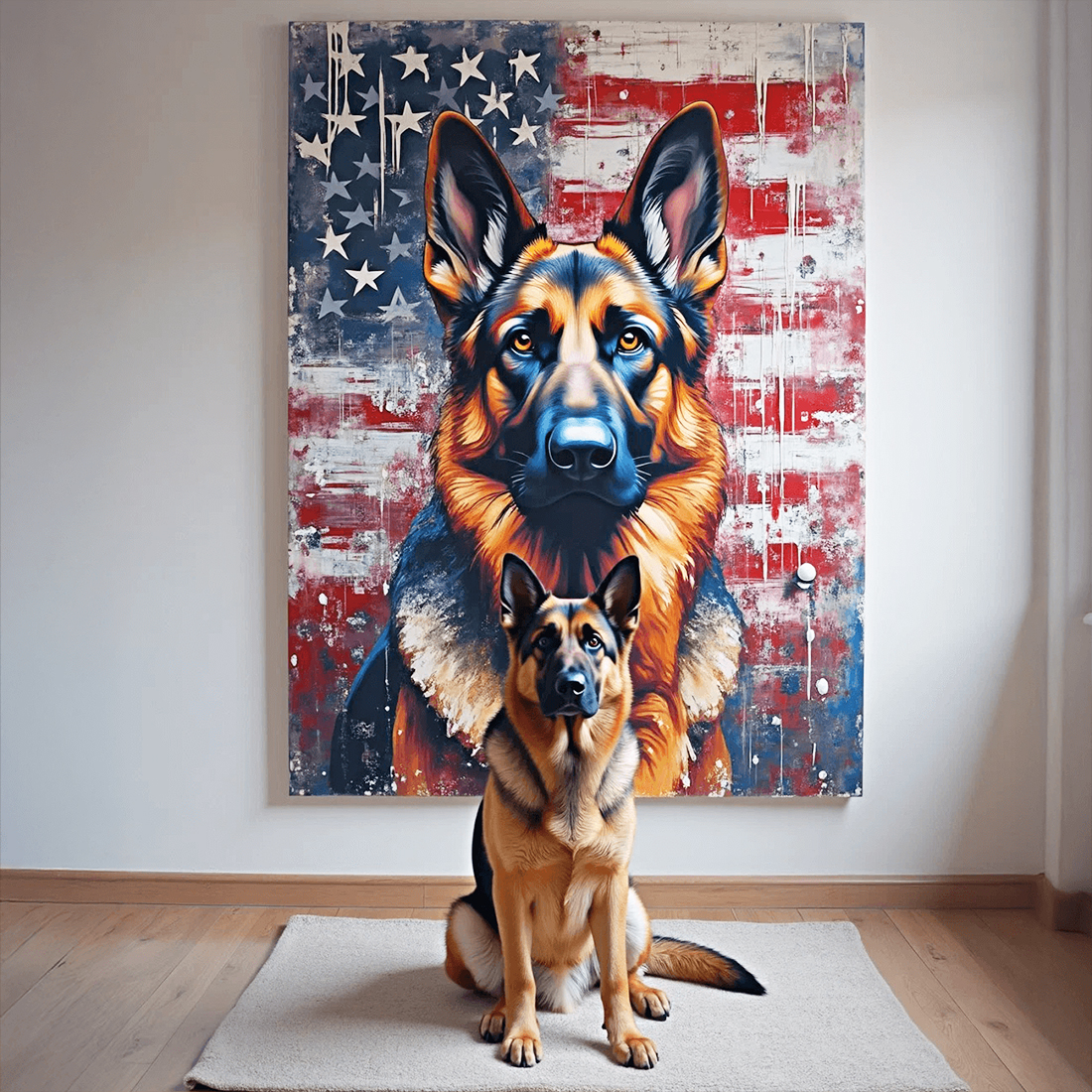 Custom Abstract Patriot Pet Portrait – Hand-Painted Red, White & Blue Dog & Cat Artwork - MyPetMade - $65.99