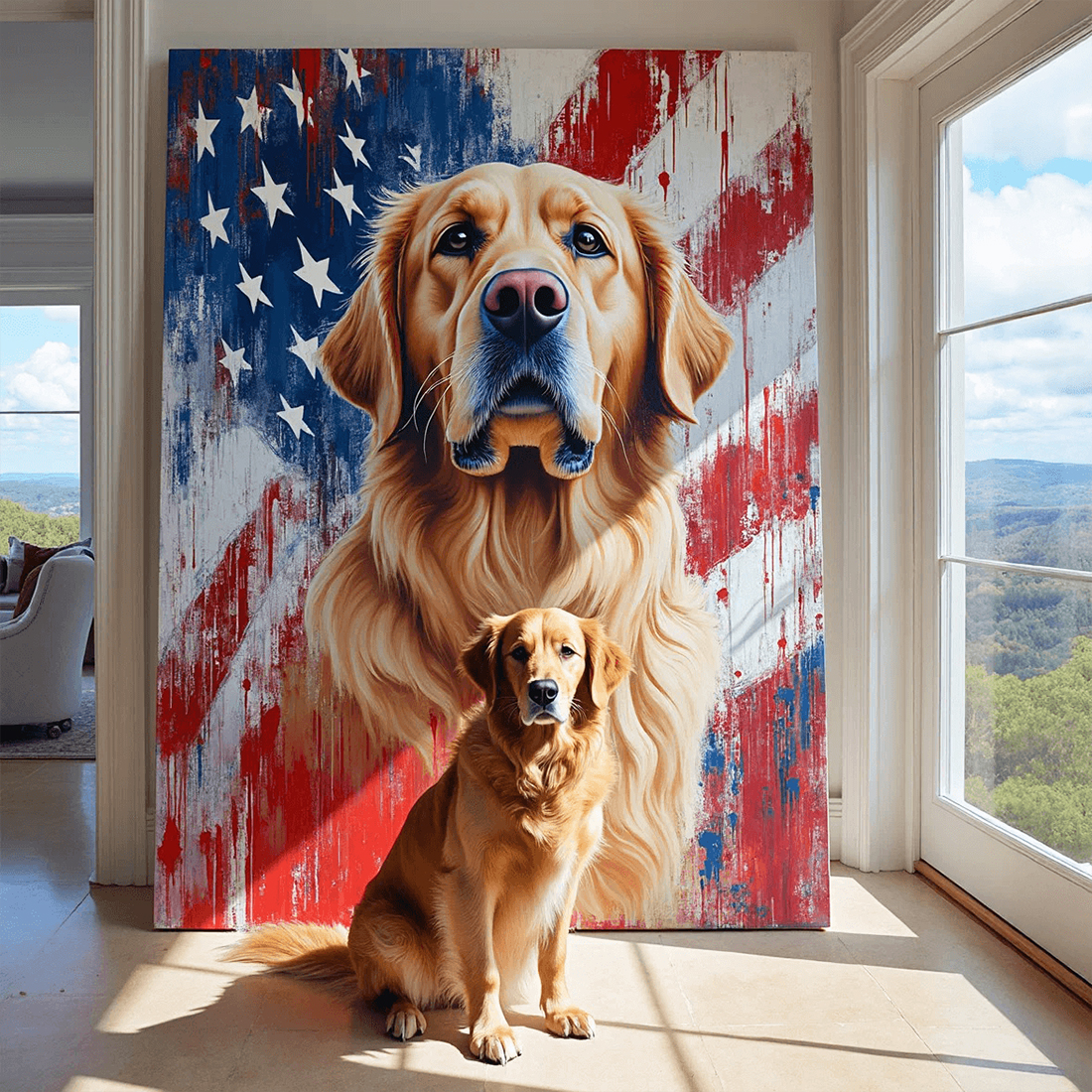 Custom Abstract Patriot Pet Portrait – Hand-Painted Red, White & Blue Dog & Cat Artwork - MyPetMade - $65.99