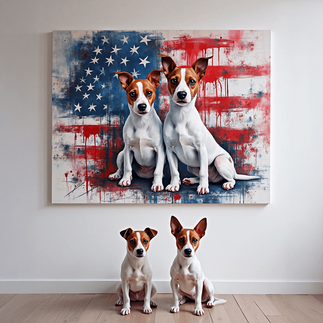 Custom Abstract Patriot Pet Portrait – Hand-Painted Red, White & Blue Dog & Cat Artwork - MyPetMade - $65.99