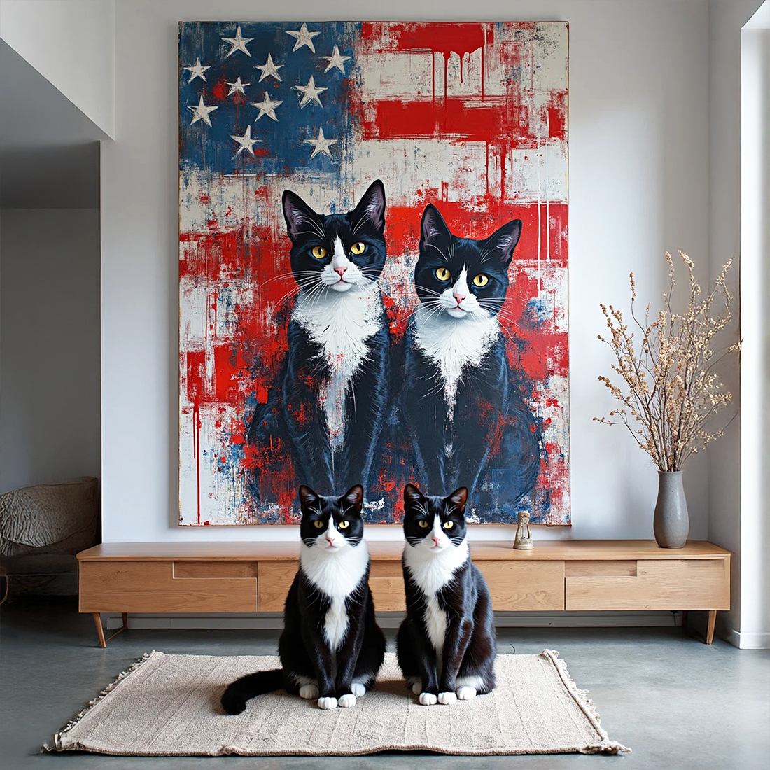 Custom Abstract Patriot Pet Portrait – Hand-Painted Red, White & Blue Dog & Cat Artwork - MyPetMade - $65.99