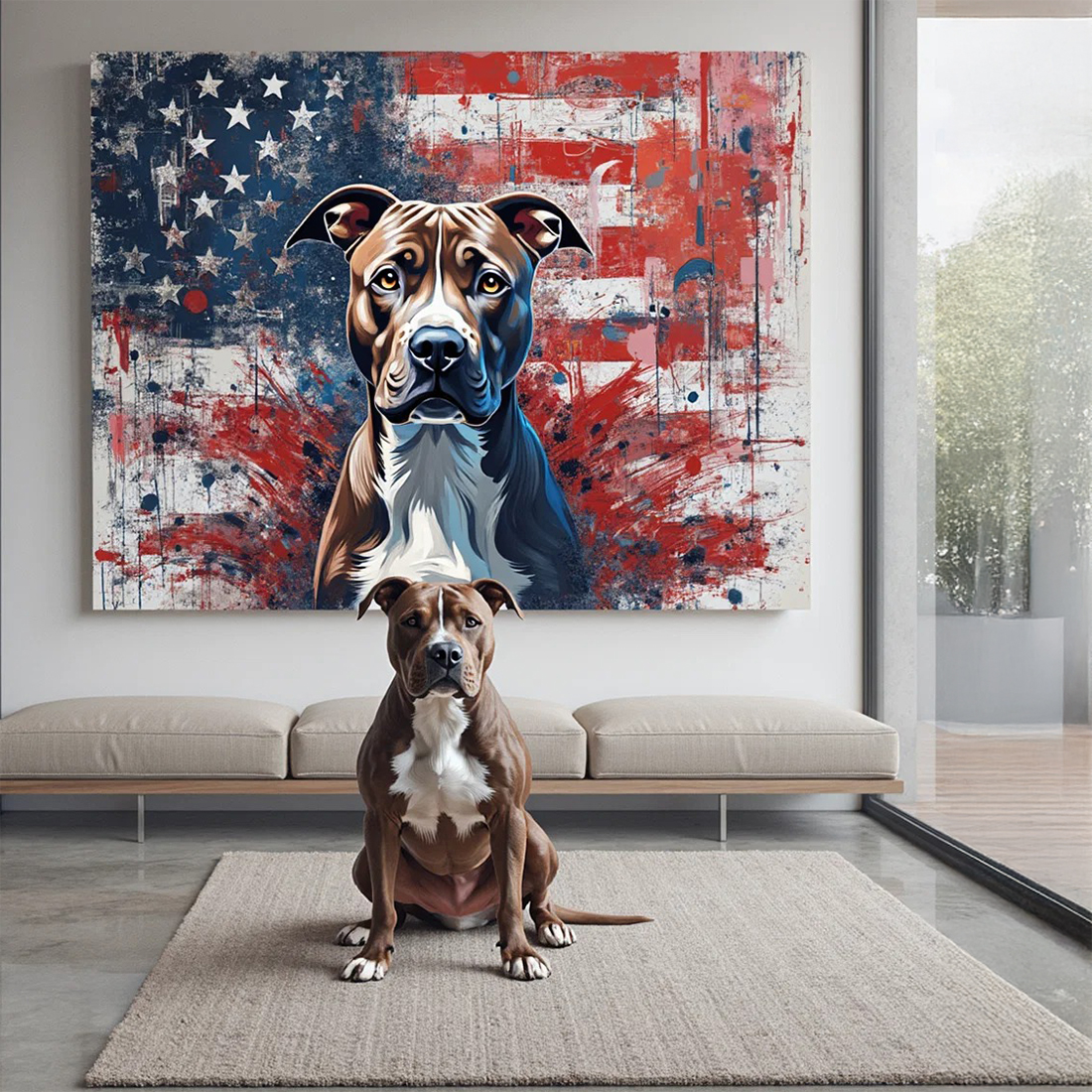 Custom Abstract Patriot Pet Portrait – Hand-Painted Red, White & Blue Dog & Cat Artwork - MyPetMade - $65.99