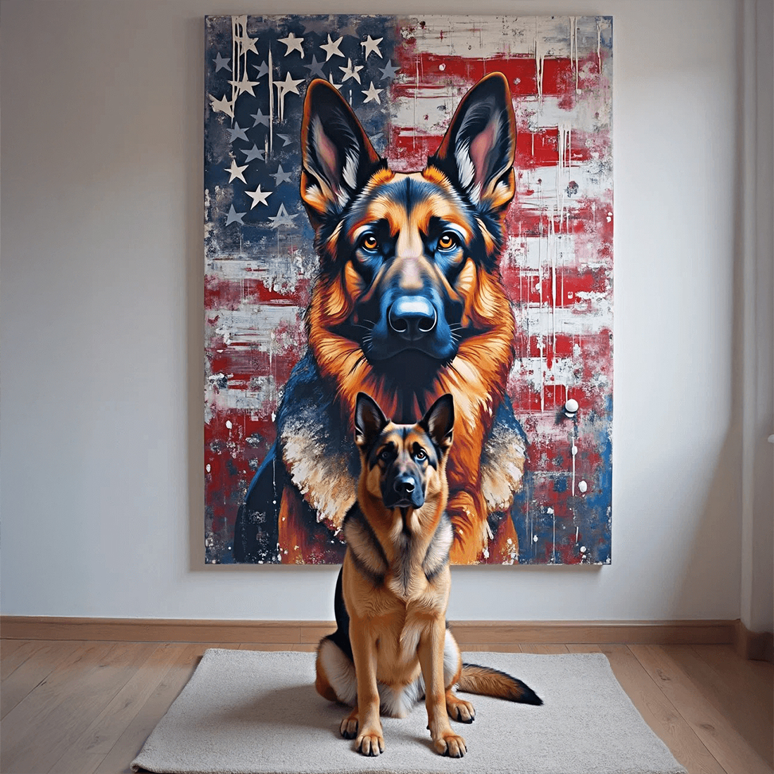 Custom Abstract Patriot Pet Portrait – Hand-Painted Red, White & Blue Dog & Cat Artwork - MyPetMade - $65.99