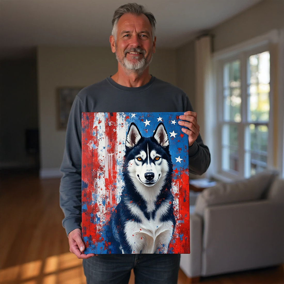 Custom Abstract Patriot Pet Portrait – Hand-Painted Red, White & Blue Dog & Cat Artwork - MyPetMade - $65.99